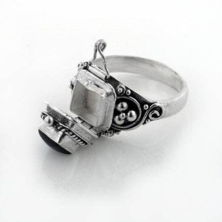 Sterling Silver Square Gemstone Poison Box Locket Ring: Blue Lapis / 9