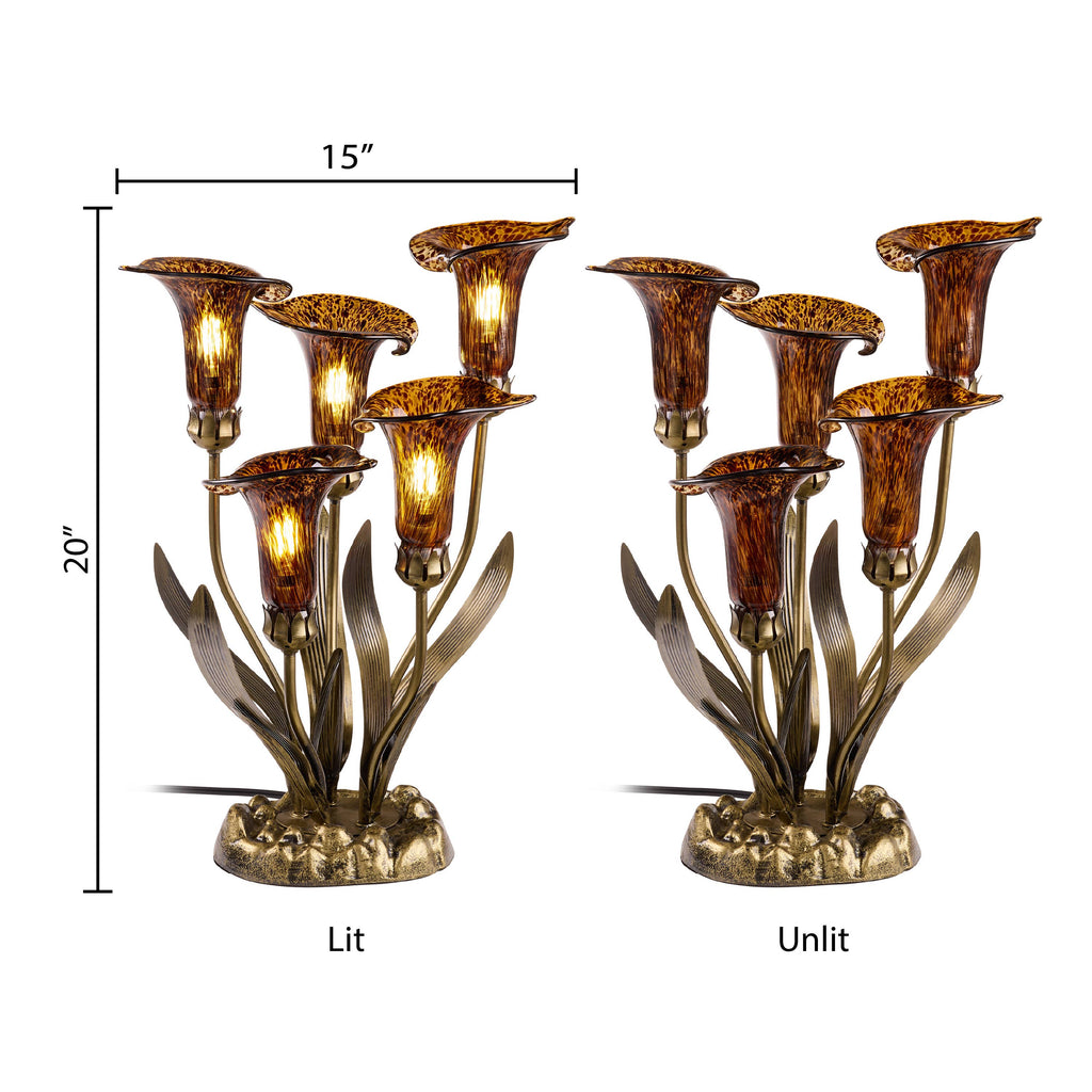 20"H Amber Hand Blown Glass 5 Calla Lily Uplight Table Lamp