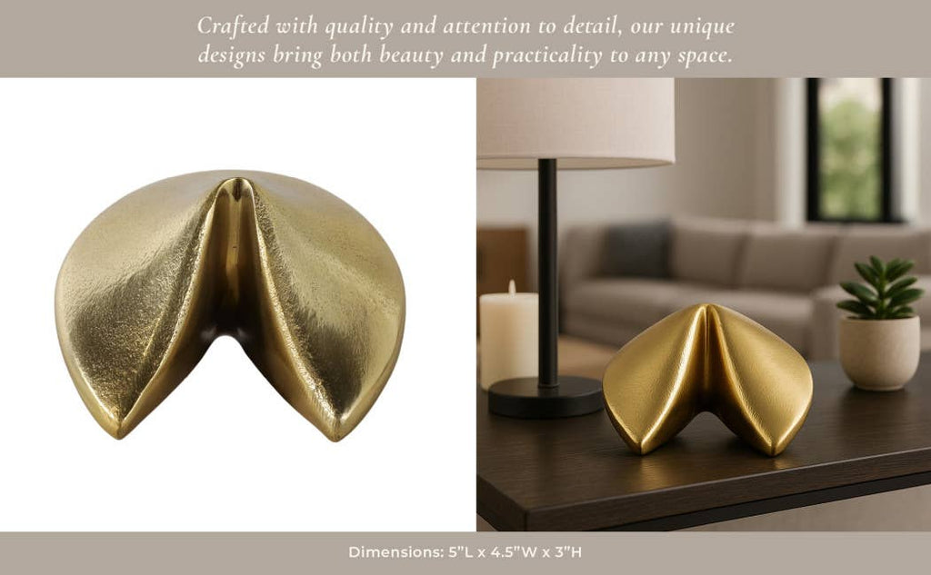 Metal Fortune Cookie Decorative Figurine - Gold, 5 in.