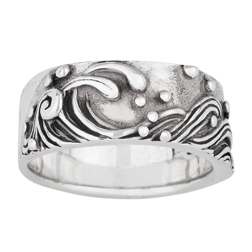 3D Wave Sterling Silver Men's Ring: 10