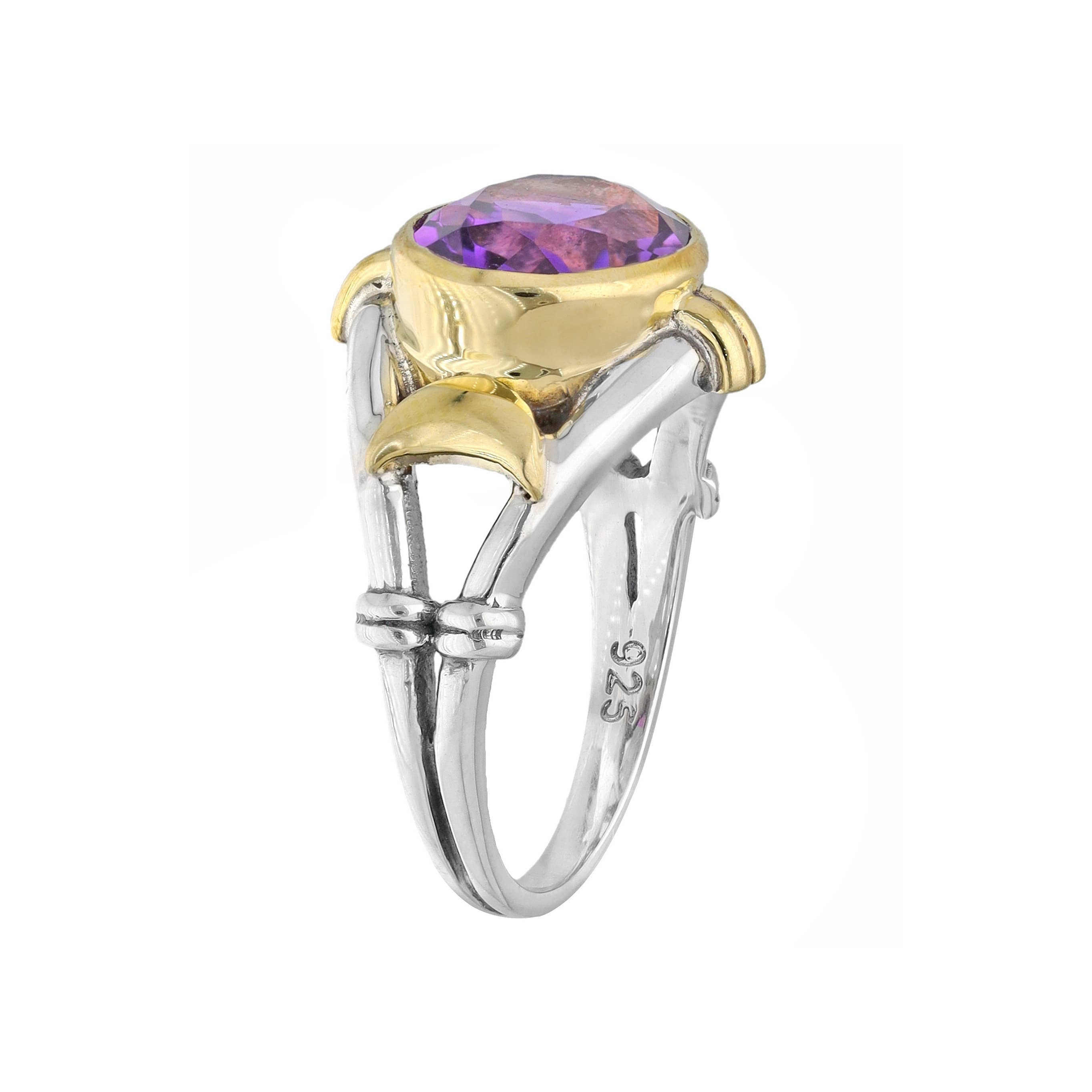 Two-Tone Oval Amethyst 925 Sterling Silver Solitaire Ring: 9