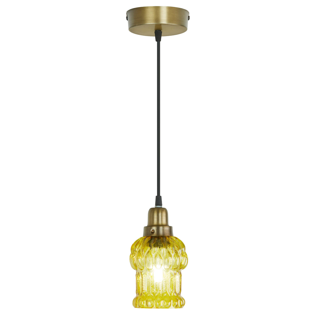 4.5"W 1-Light Gillian Glass and Metal Pendant: Yellow