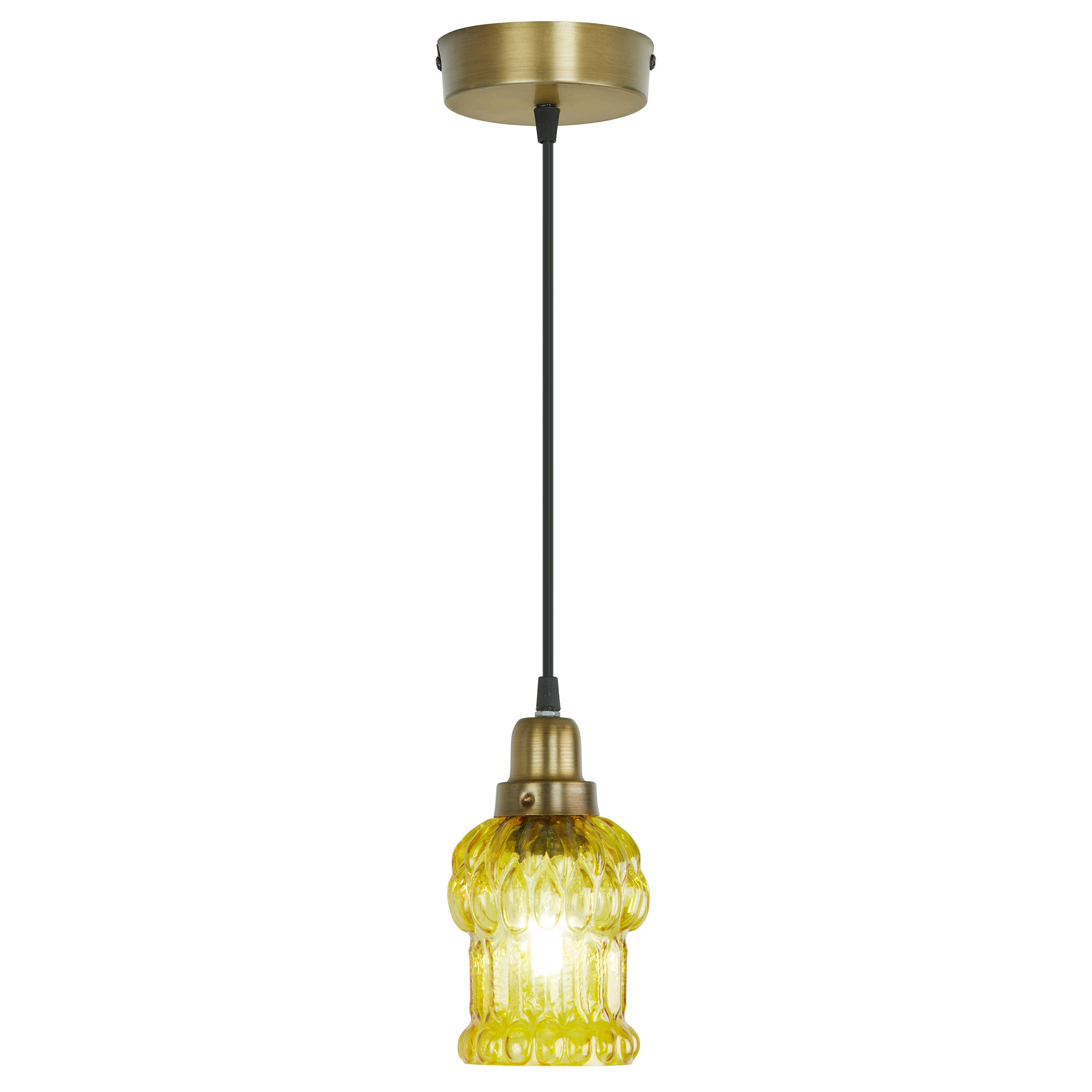 4.5"W 1-Light Gillian Glass and Metal Pendant: Yellow