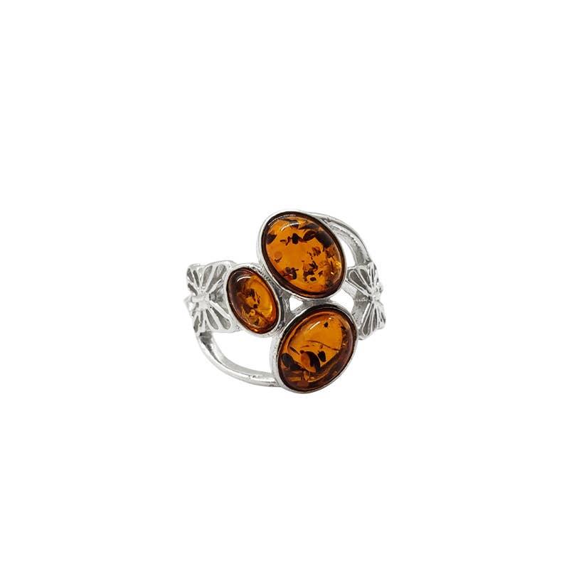 Butterfly Design Cognac Amber Sterling Silver Ring: 7