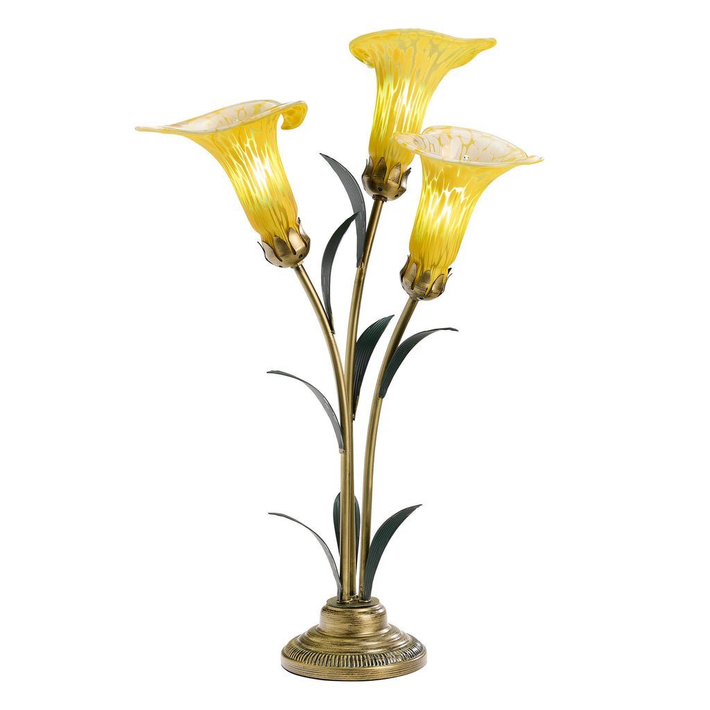 23.5" 3-Light Yellow Handblown Glass Calla Lily Table Lamp