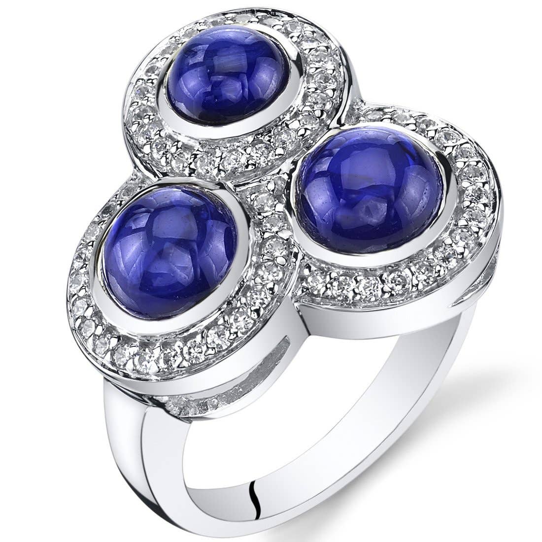 Created Blue Sapphire Round Cut Sterling Silver Ring Size 7