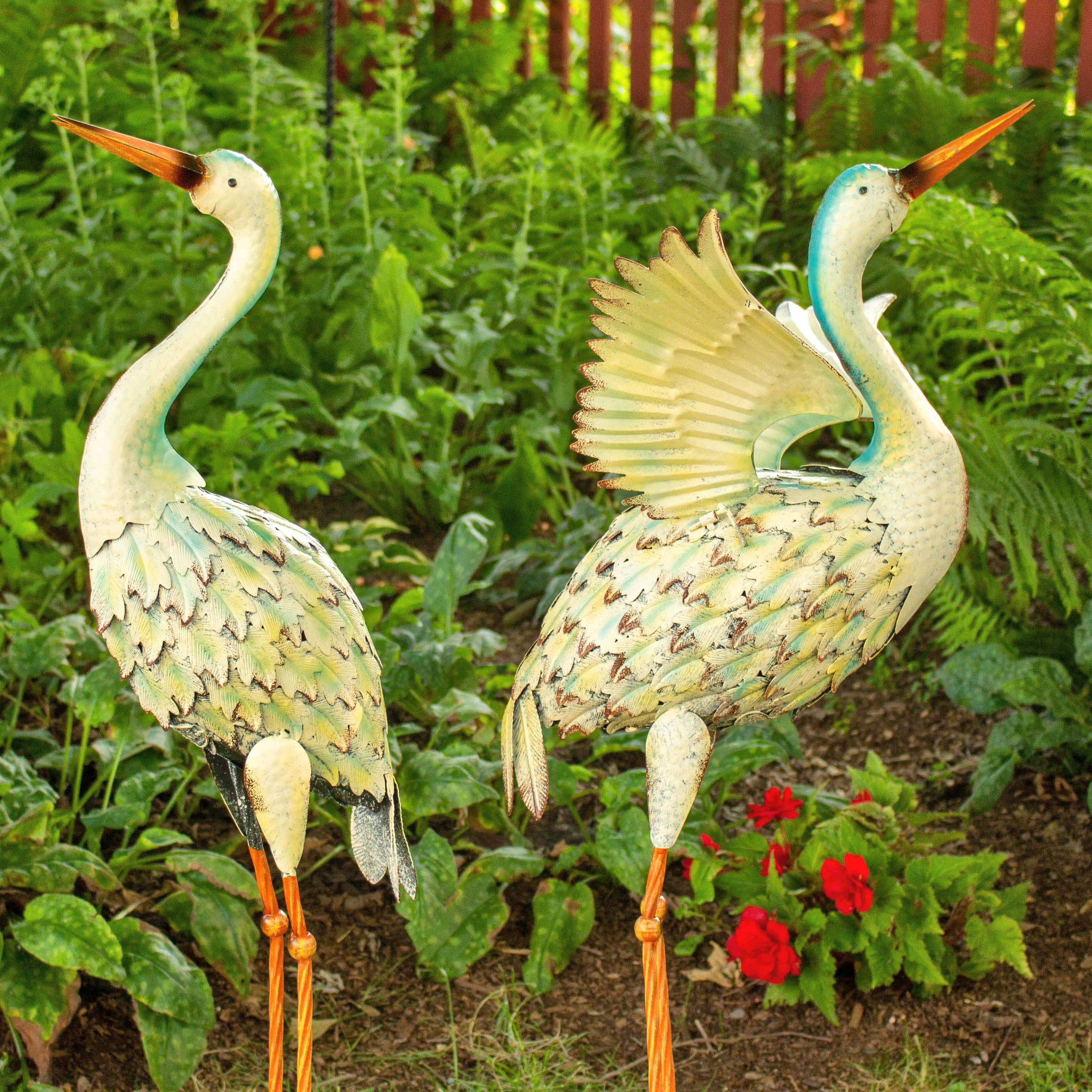 Iron Great White Heron Yard Figurines in 6 Assorted Styles