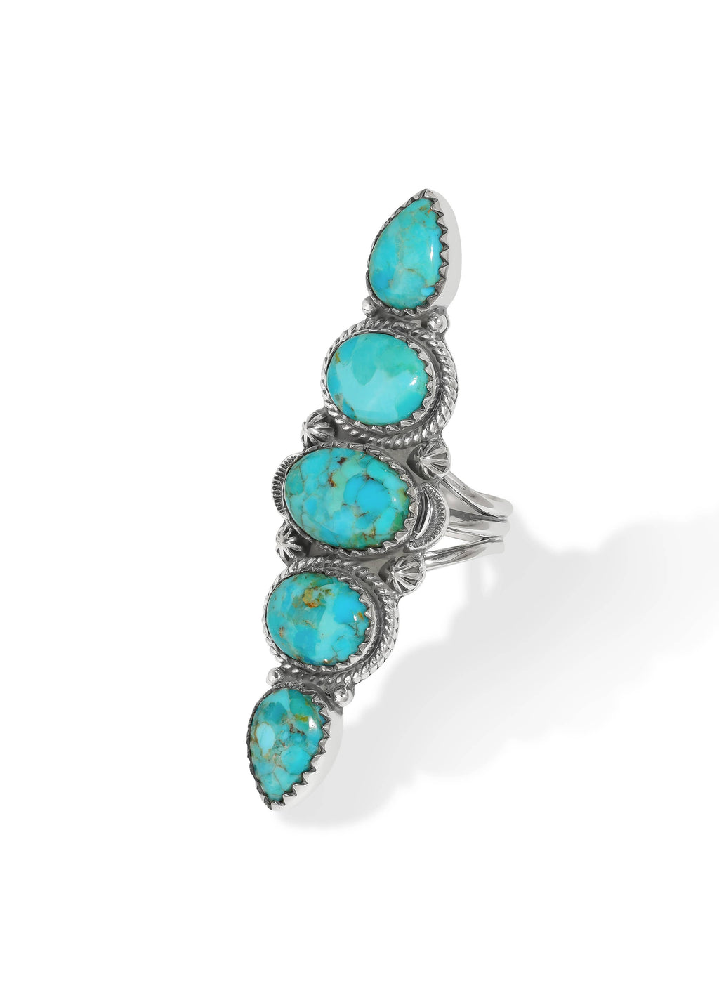 Silver Plated Turquoise Multi-Stone Statement Ring: 7