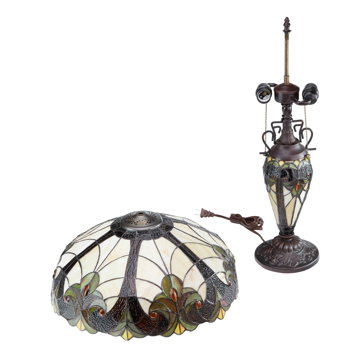24.5" Halston Amber Double Lit Stained Glass Table Lamp
