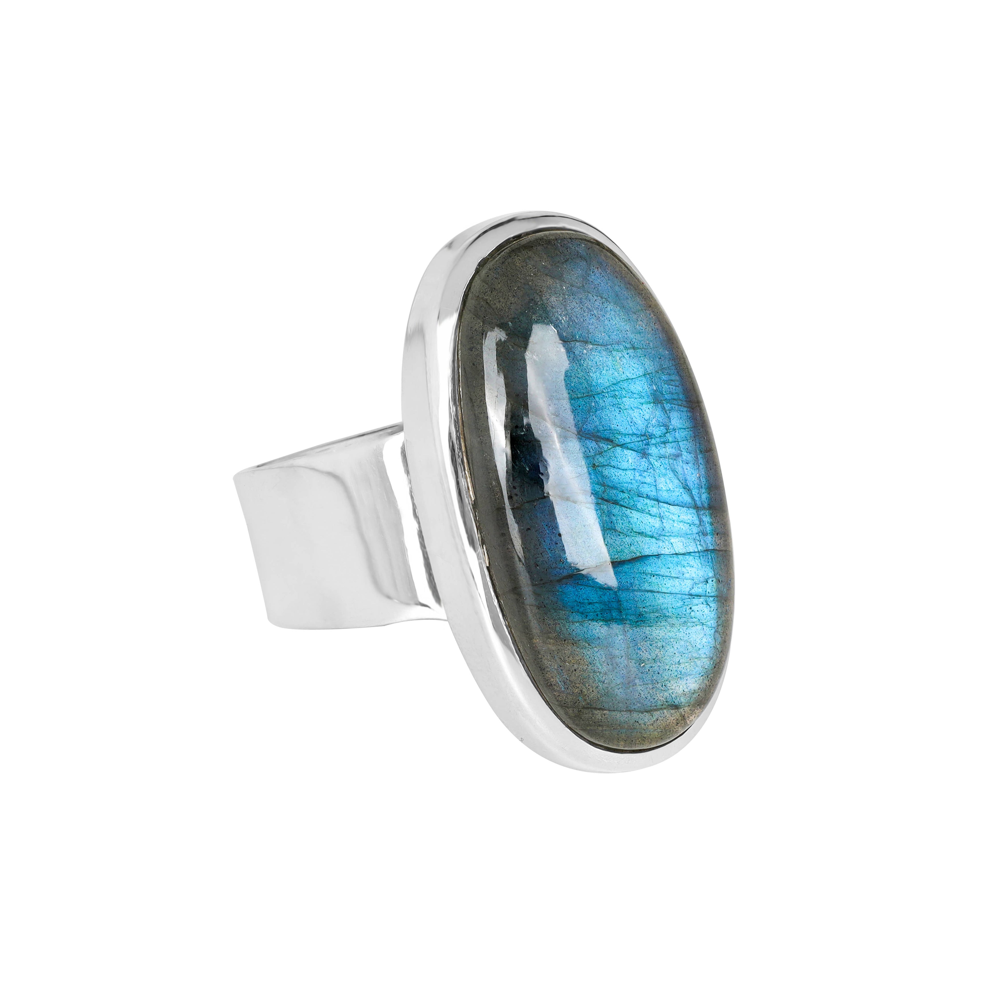 925 Sterling Silver Labradorite Statement Ring: 9