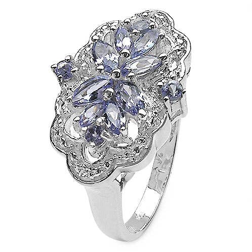 Genuine Tanzanite & White Topaz Sterling Silver Ring Size 7