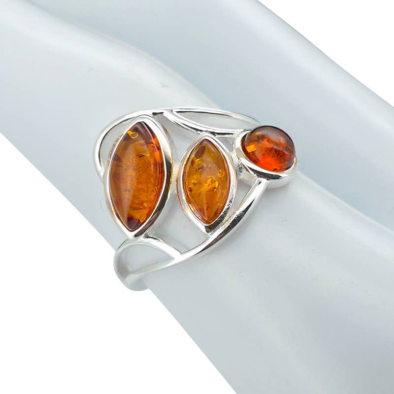 Cognac Amber Sterling Silver Ring: 7