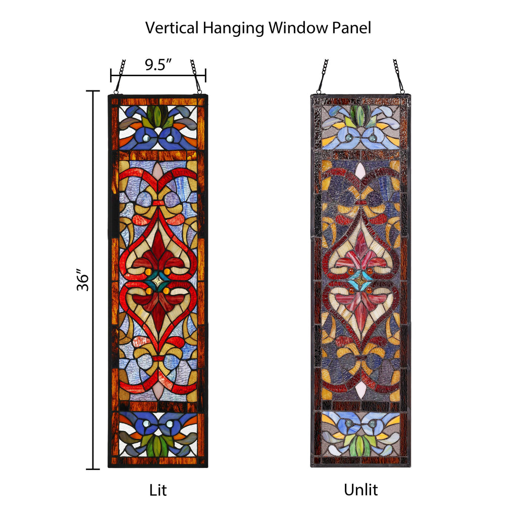 36" Lani Victorian Fleur-De-Lis Stained Glass Window Panel: Blue
