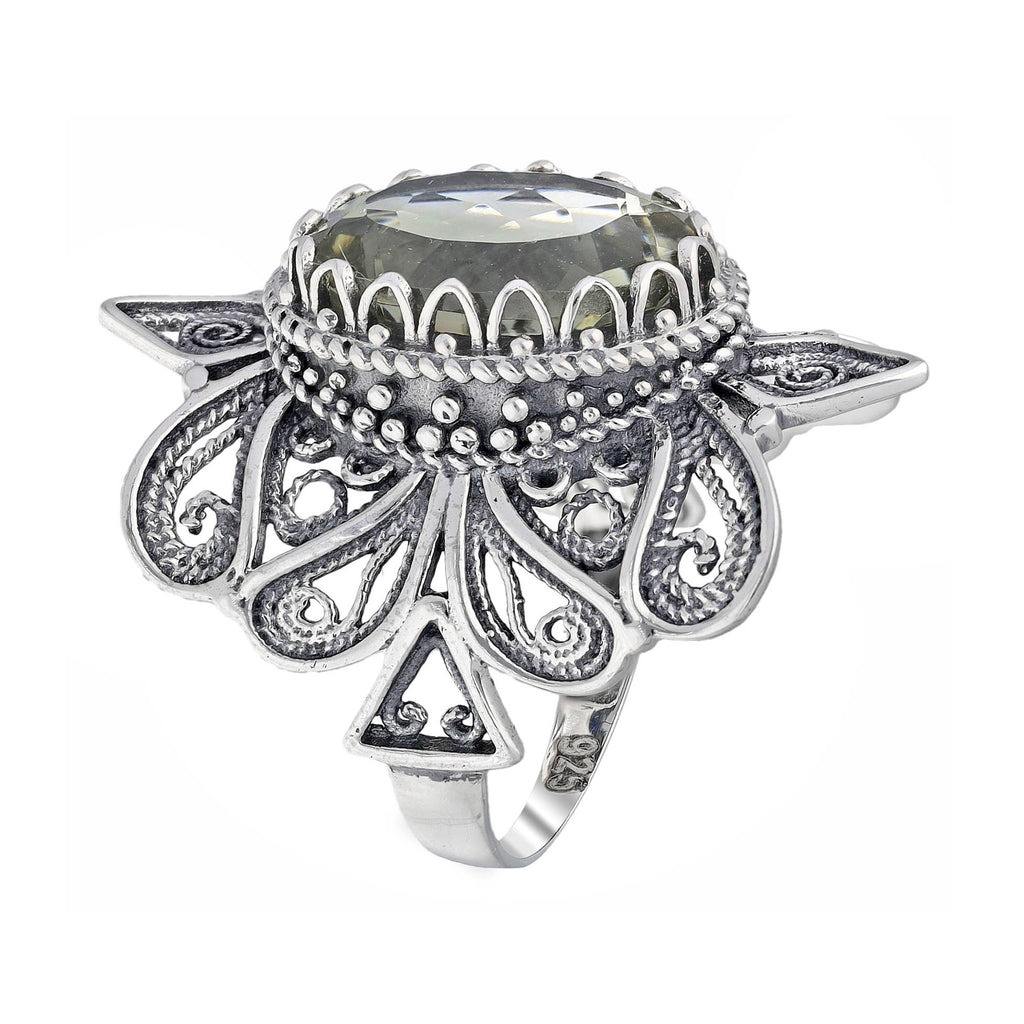 Sterling Silver Prasiolite Statement Verdant Lace Ring: 8