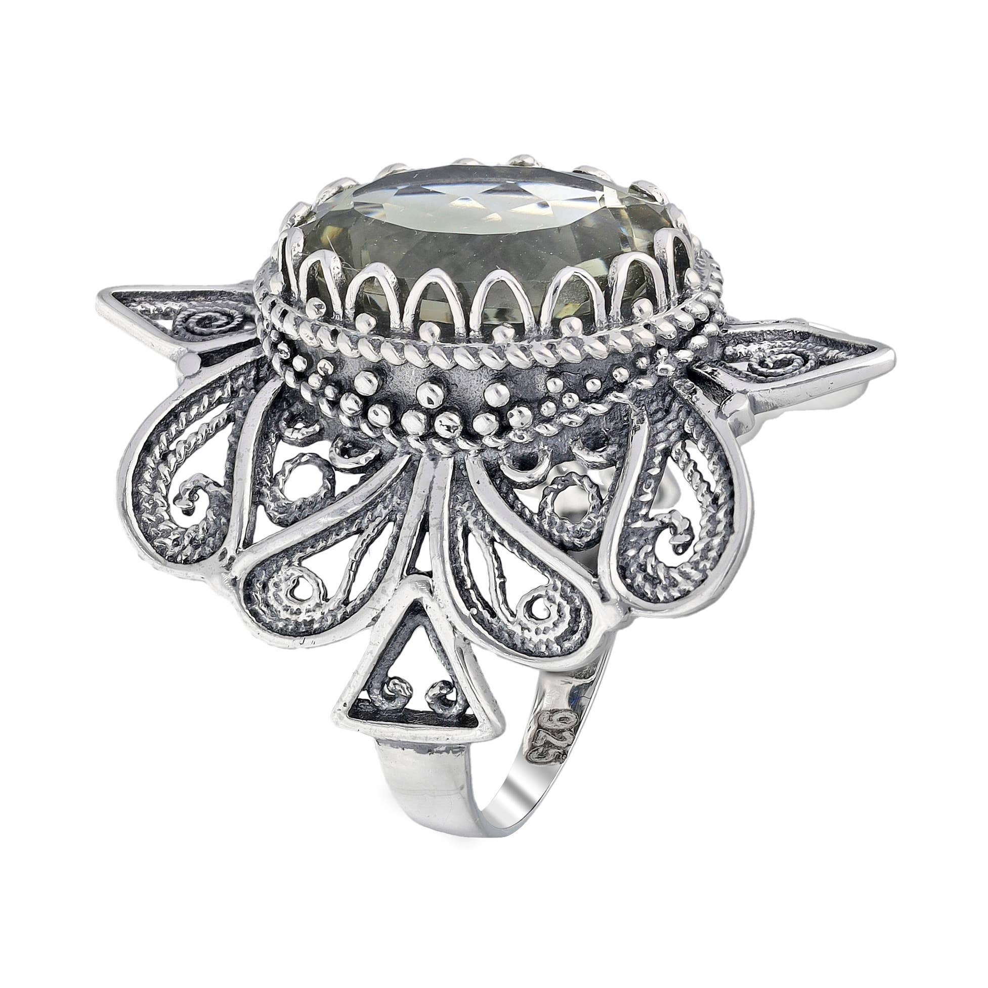 Sterling Silver Prasiolite Statement Verdant Lace Ring: 8
