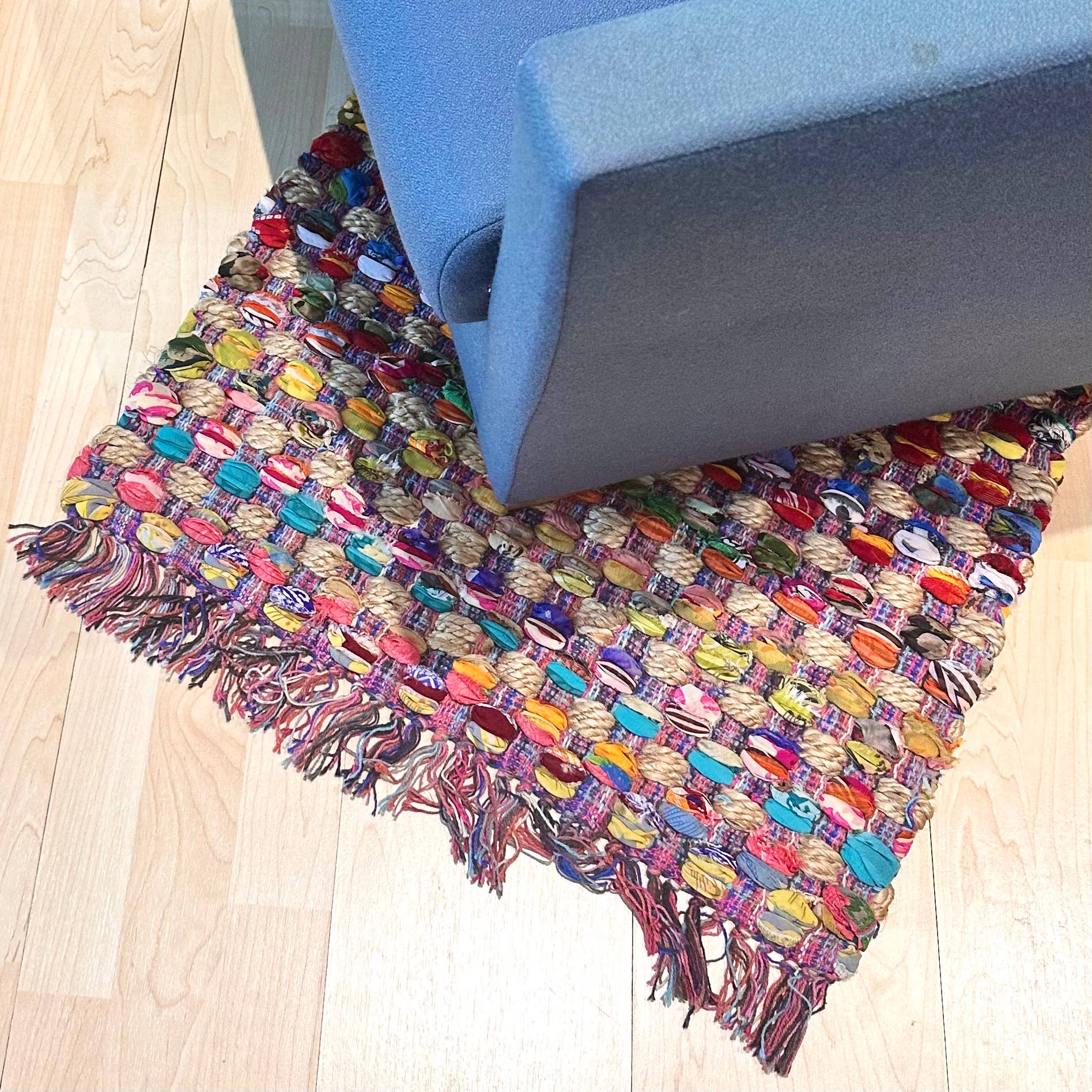 Colorful Jute Rug with Fringe