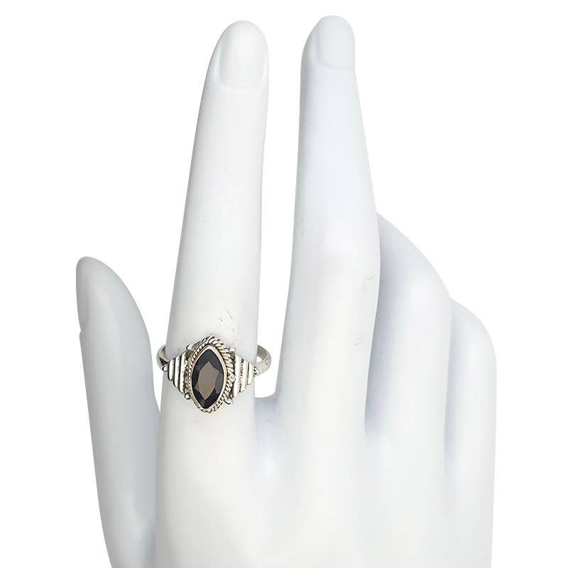 Faceted Black Onyx Sterling Silver Ring: 6