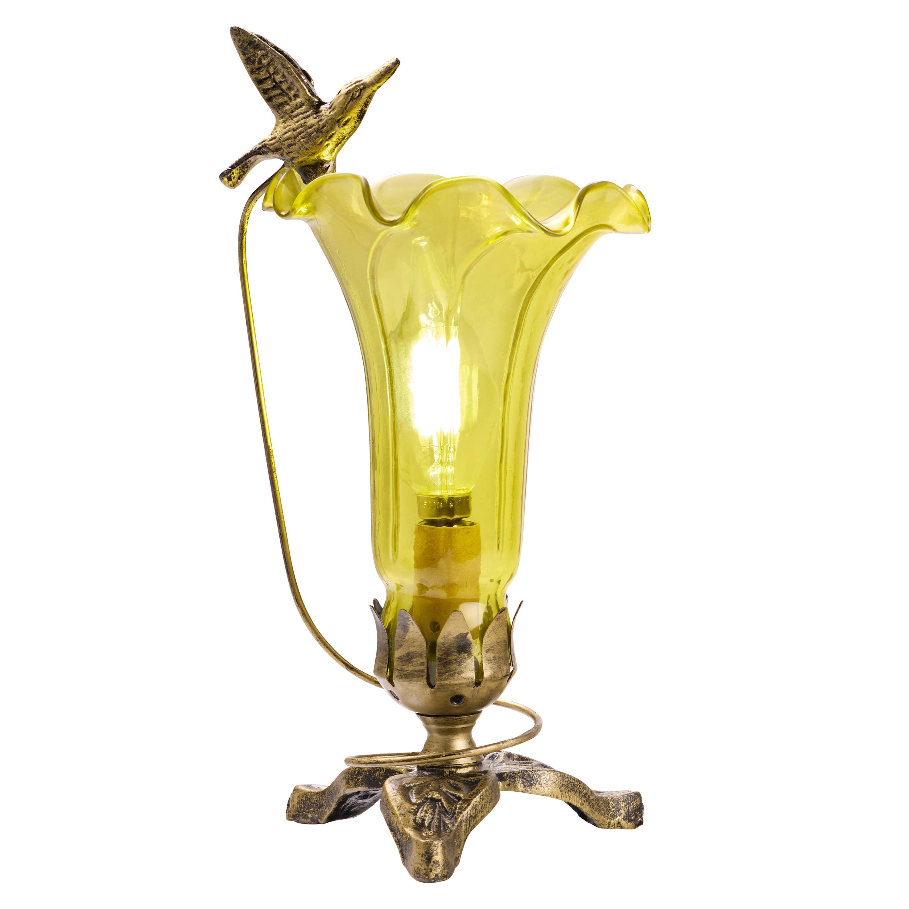 10.25"H Yellow Hand Blown Glass Lily Accent Lamp