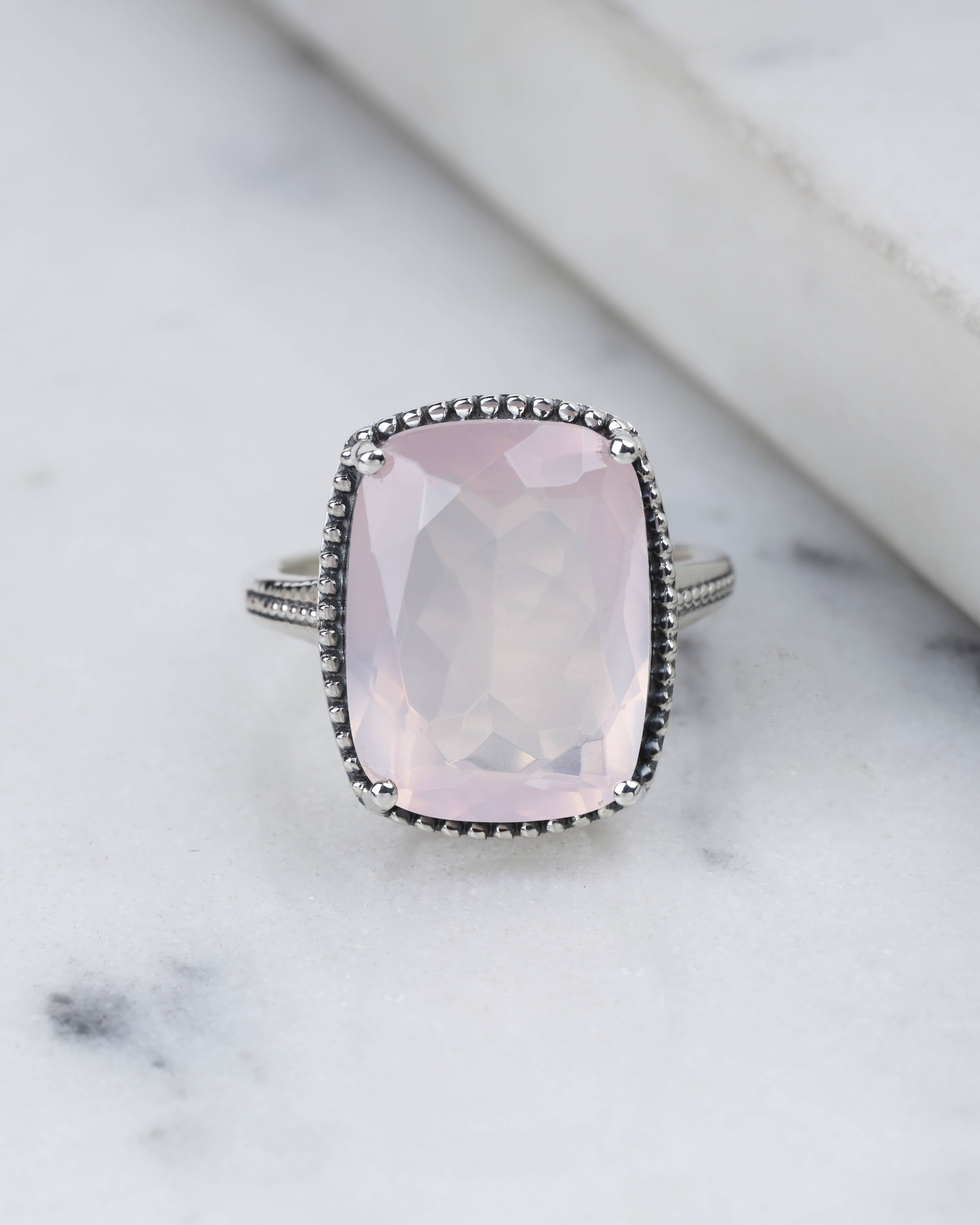 925 Silver Roselight Empress Ring with Rose Quartz Gemstone: 9