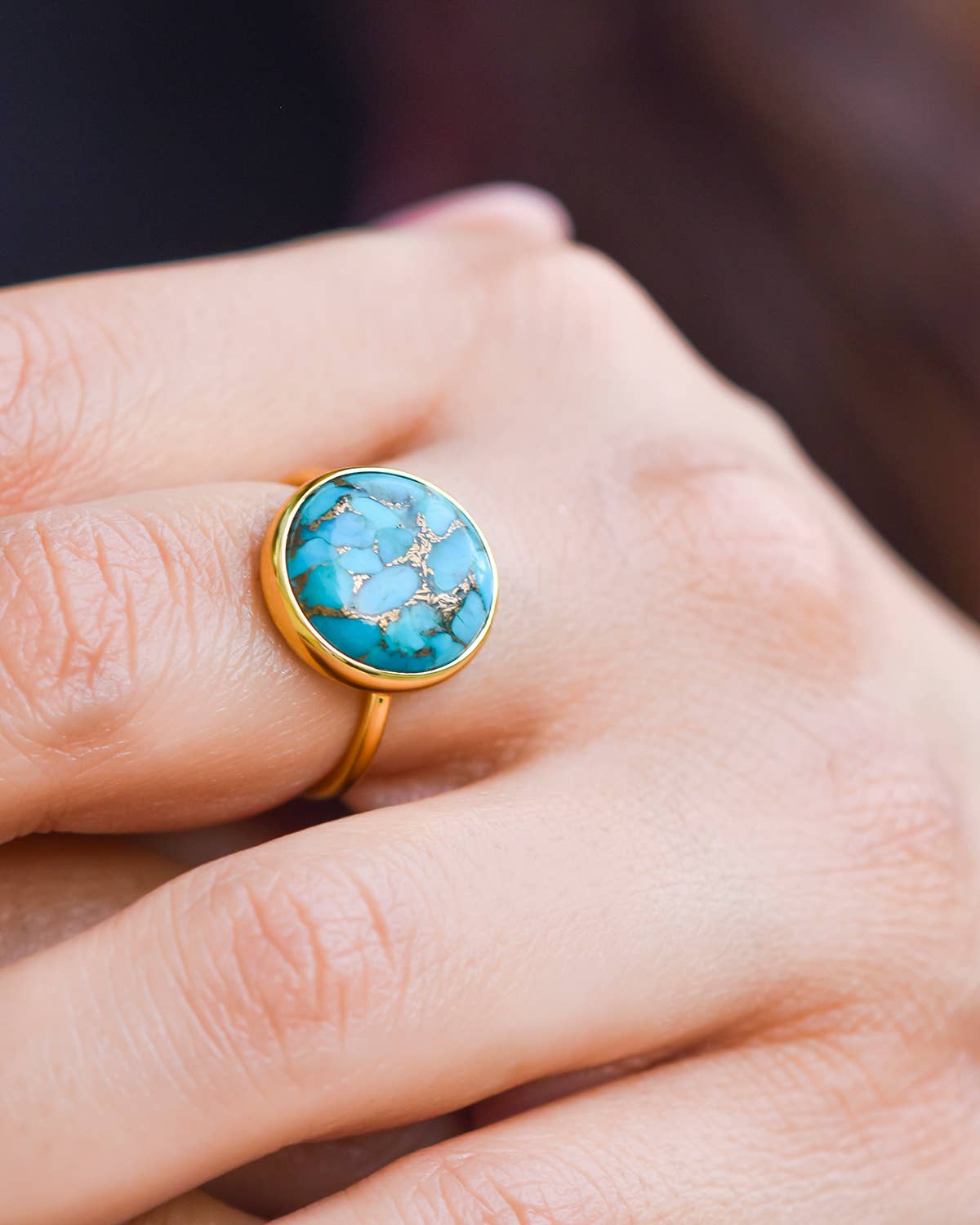Blue Copper Turquoise Gold Plated Over Sterling Silver Ring: 8