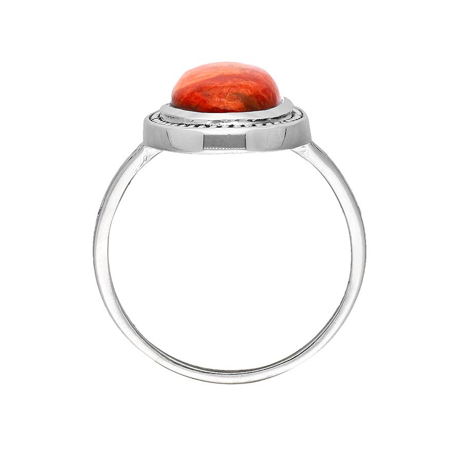 925 Sterling Silver Orange Mohave Turquoise Statement Ring: 7