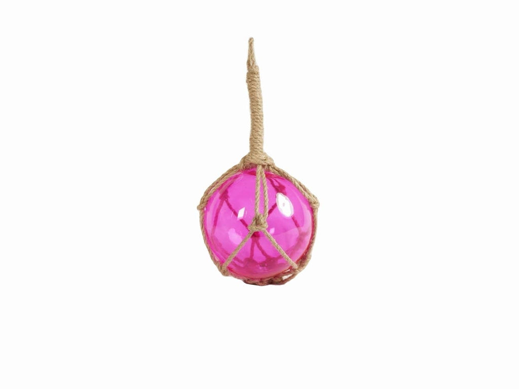 Pink Japanese Glass Ball Fishing Float With Brown Netting Decoration 6"