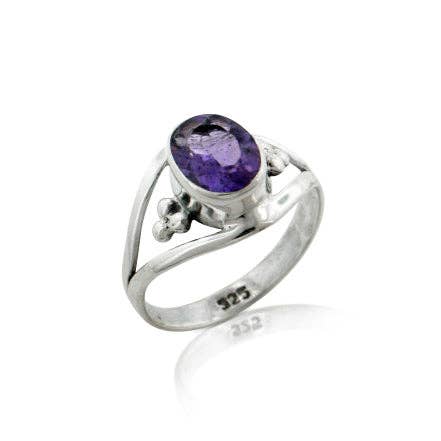 Amethyst Faceted Oval 7x9mm Genuine Gemstone Sterling Silver Ring: 7