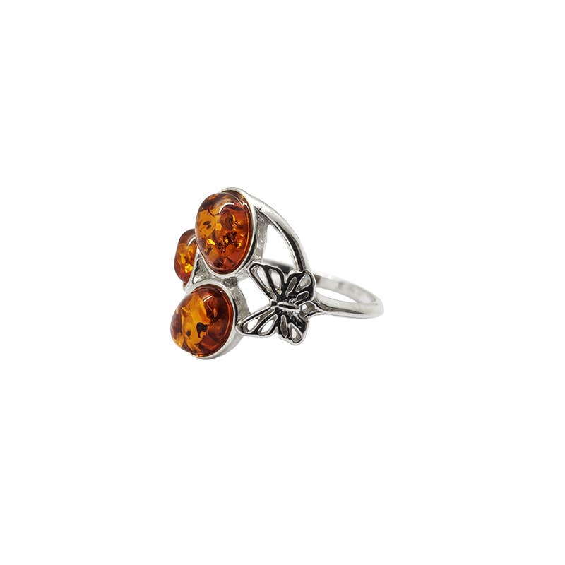 Butterfly Design Cognac Amber Sterling Silver Ring: 7