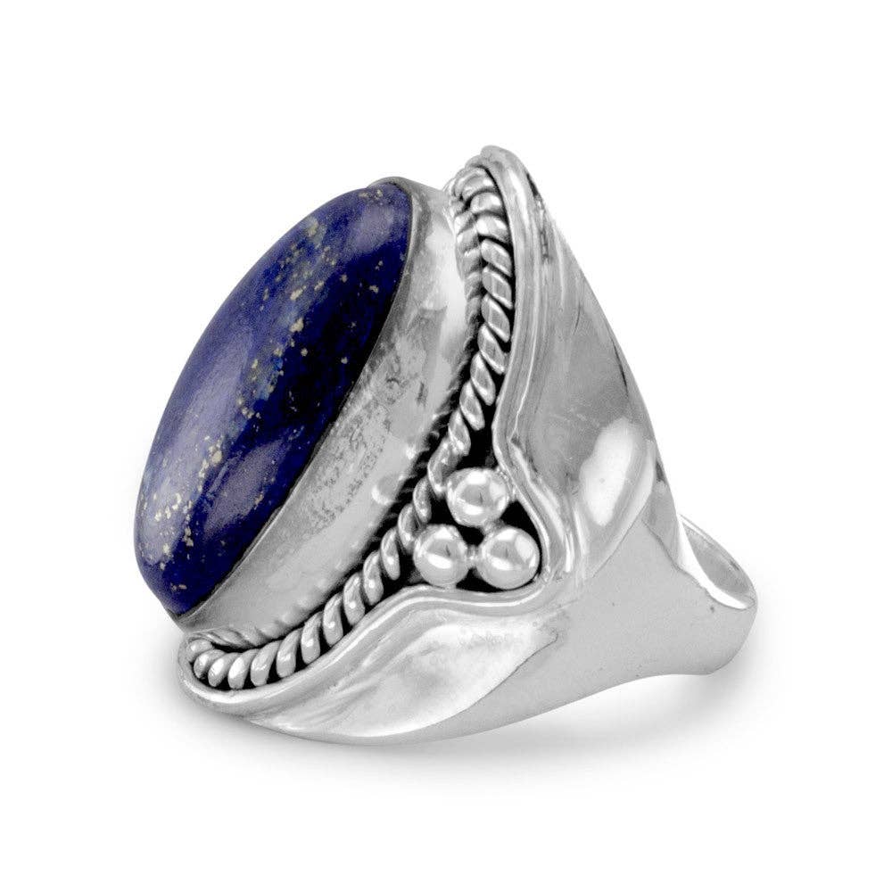 Oxidized Oval Lapis Ring: 7