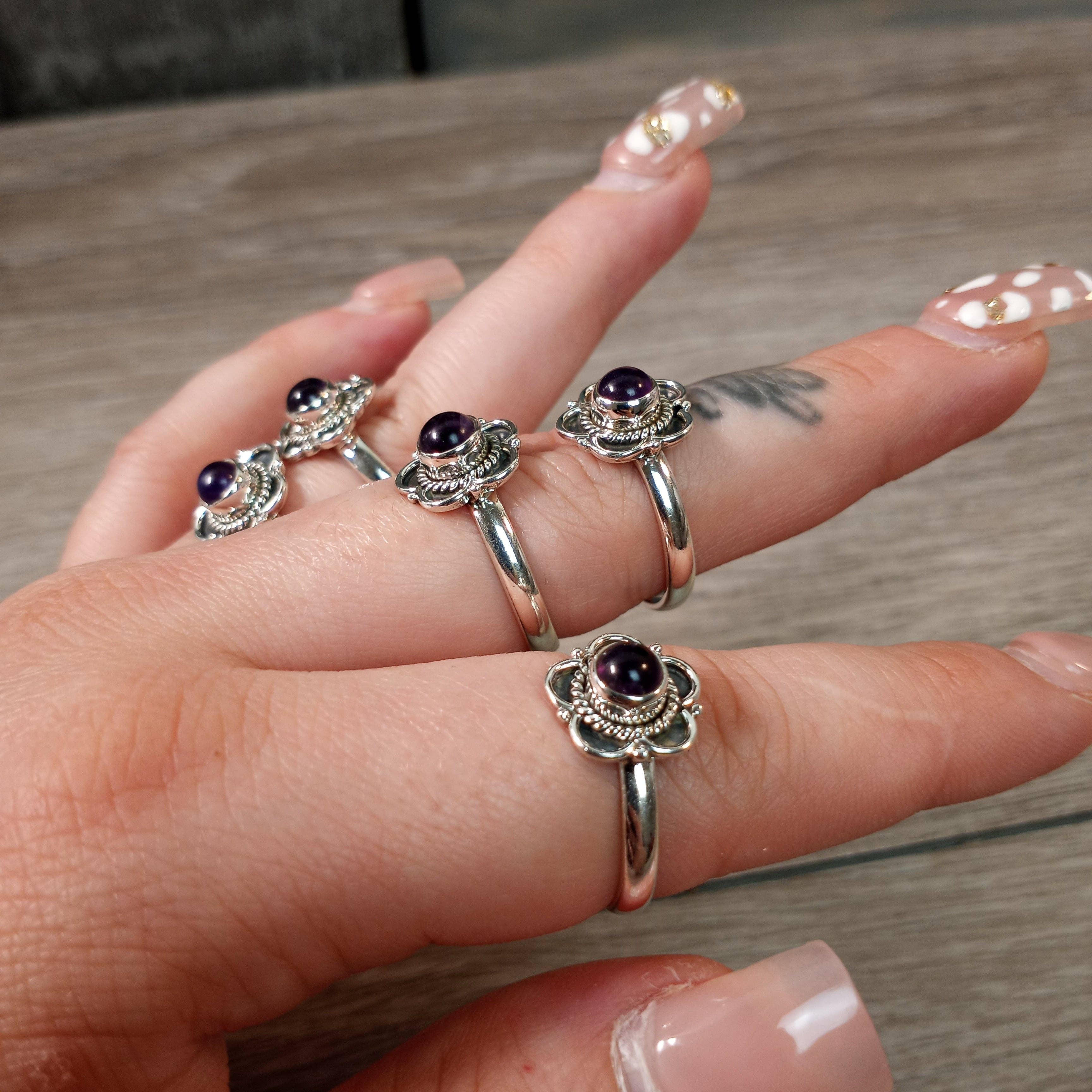 Sterling Silver Boho Flower: Smoky Quartz / 7