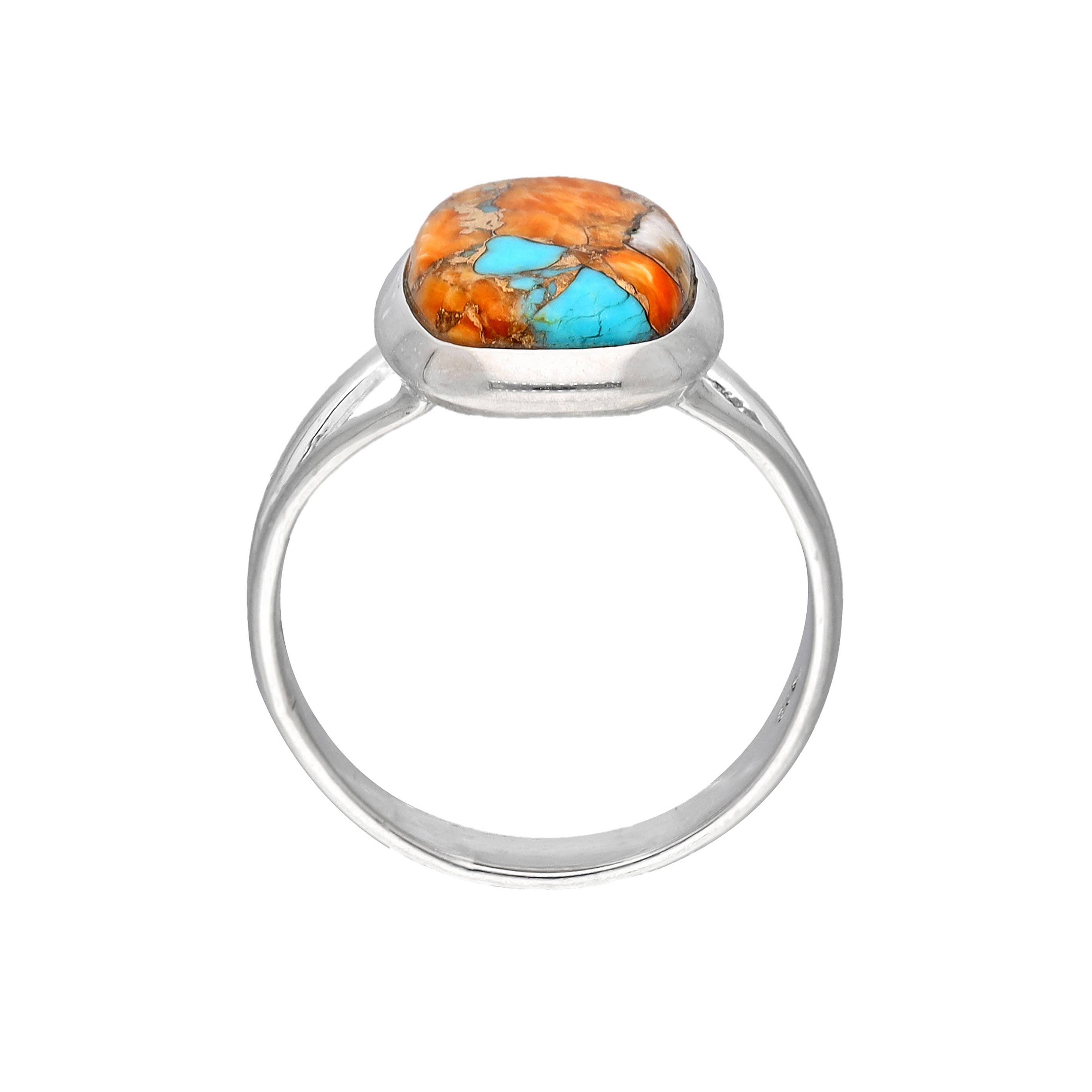 Sterling Silver Oyster Copper Turquoise Statement Ring: 6
