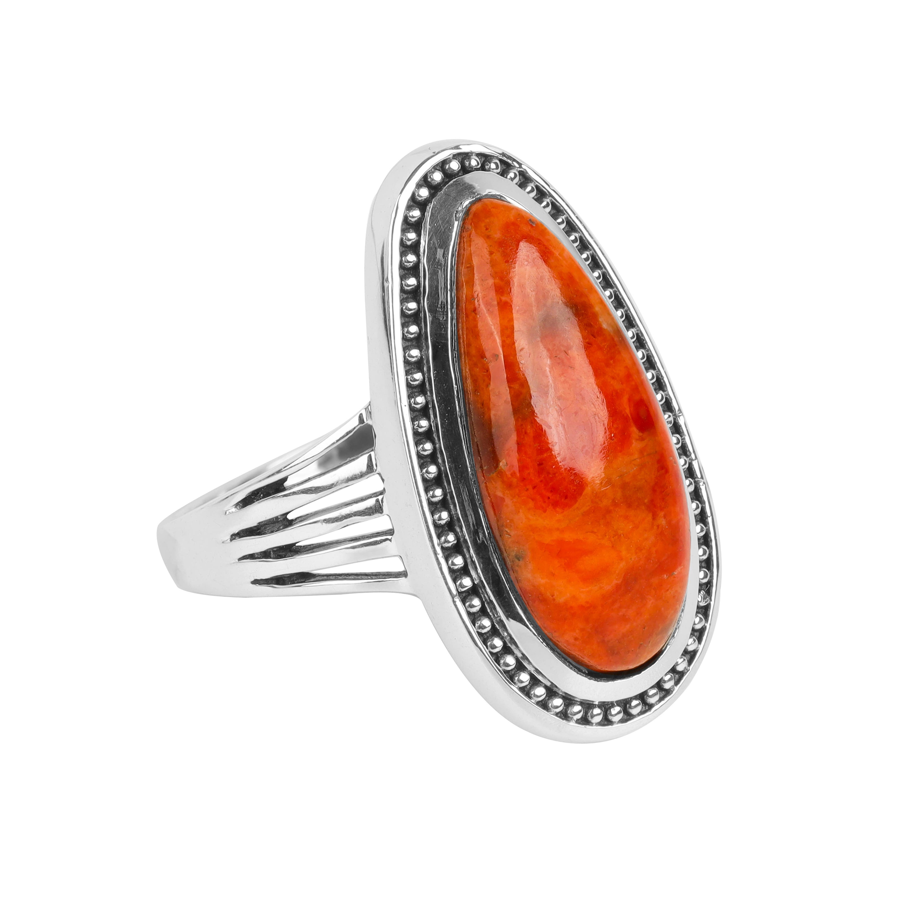 925 Sterling Silver Orange Mohave Turquoise Statement Ring: 7