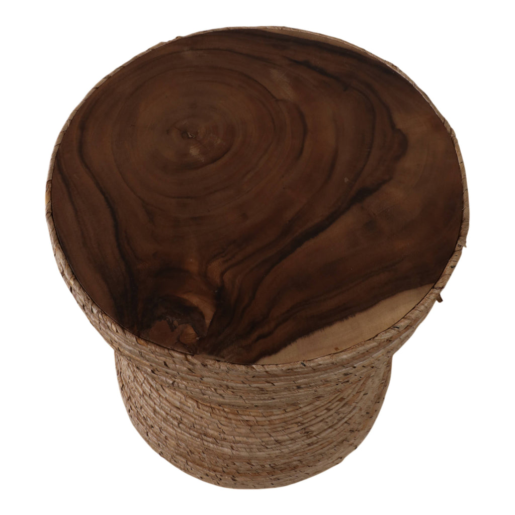 End Table - Brown Wood Woven Banana Leaf Design, 18 in.