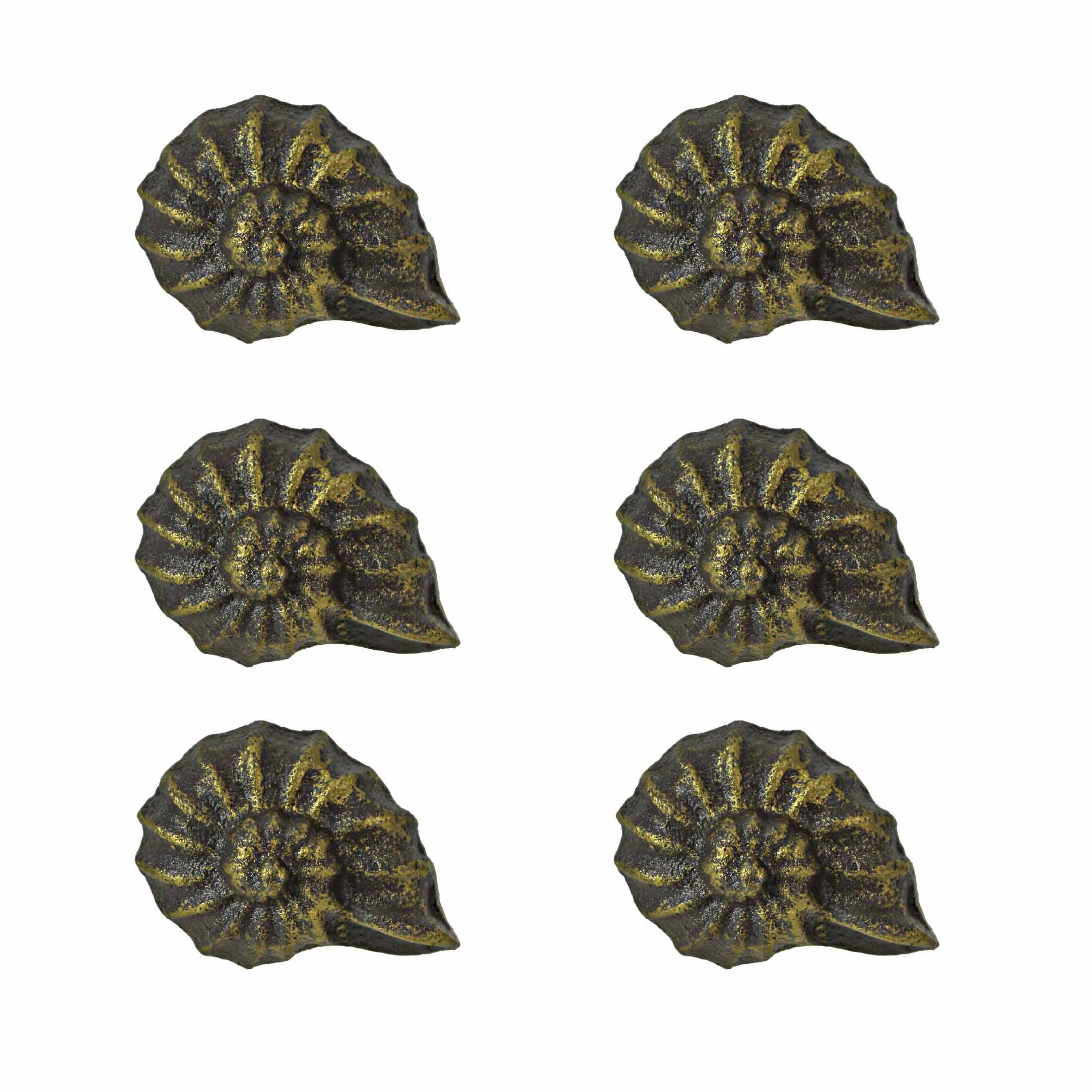 Rustic Bronze Cast Iron Nautilus Shell Drawer Pulls Set of 6