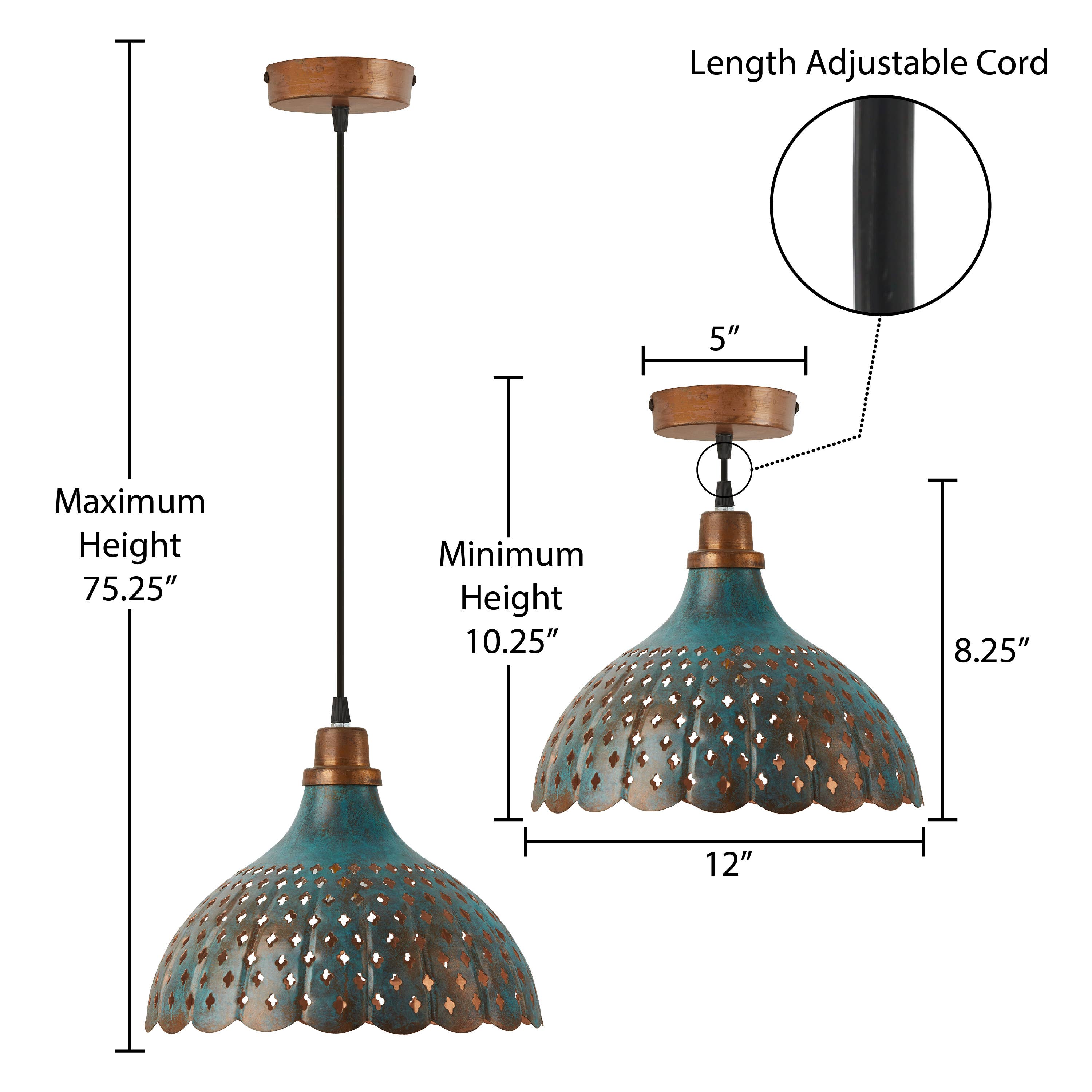 12"W 1-Light Orlando Faux Blue Patina Metal Hanging Pendant