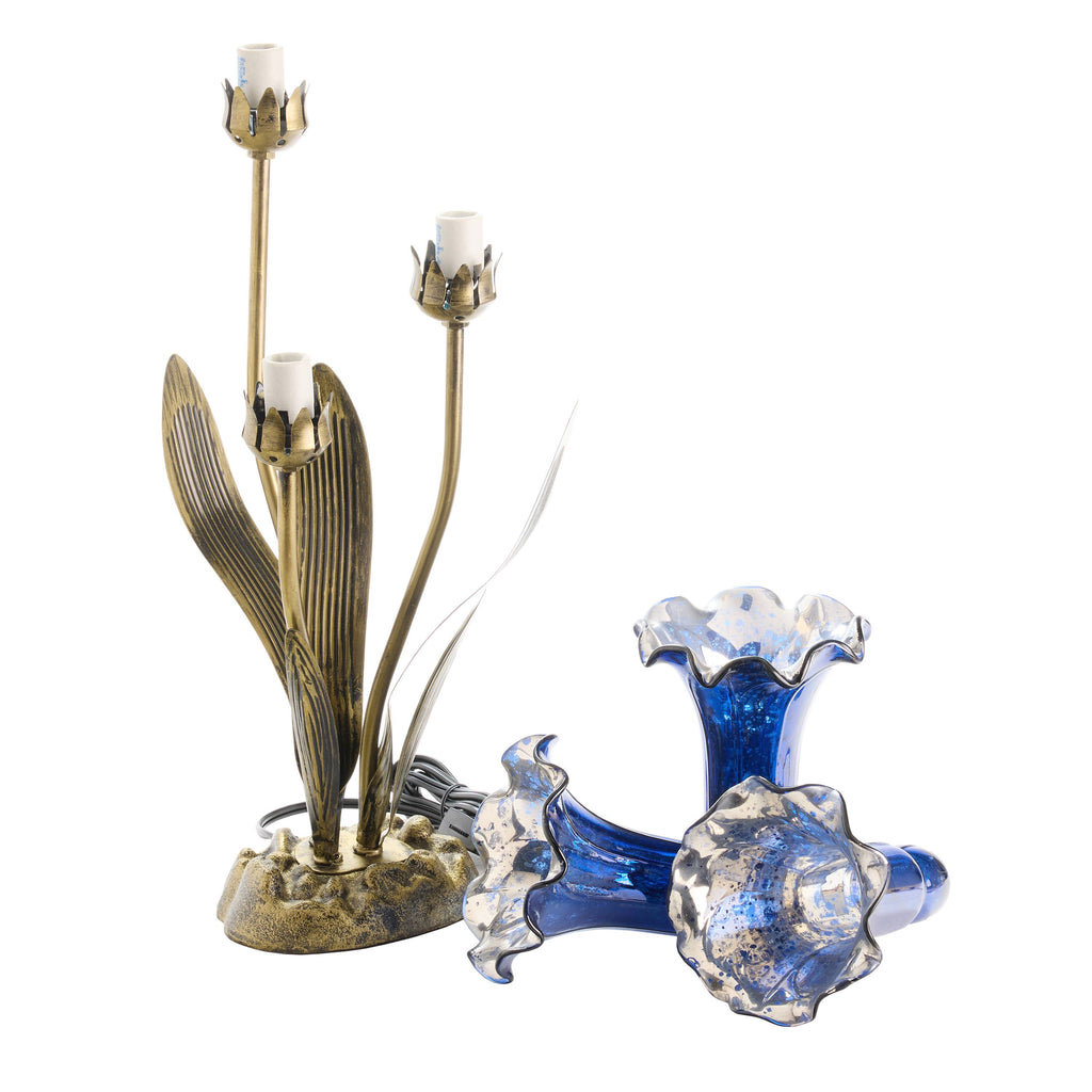 21" 3-Light Blue Mercury Glass Lily Table Lamp