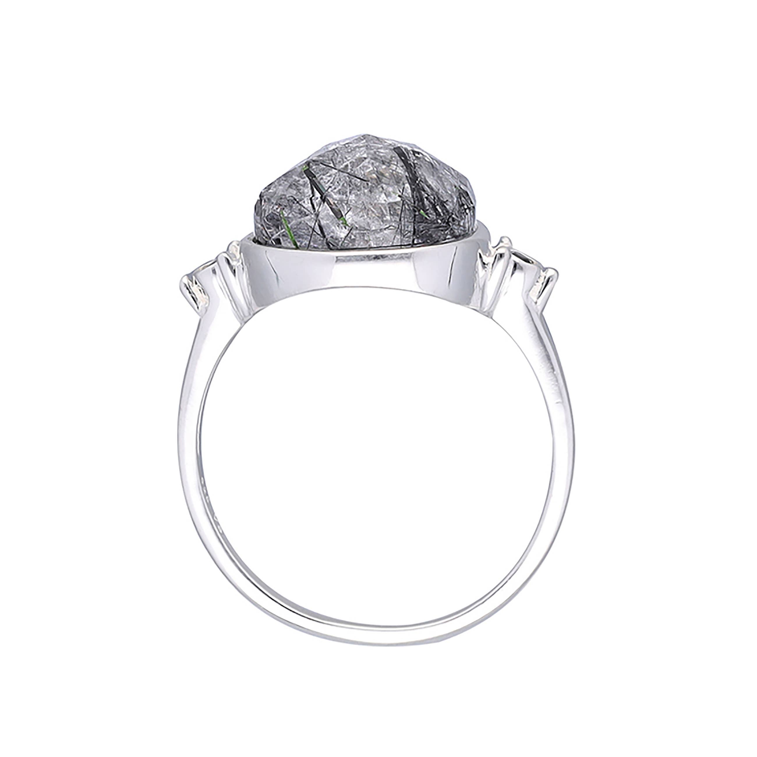 925 Sterling Silver Black Rutiled Quartz Solitaire Ring: 8