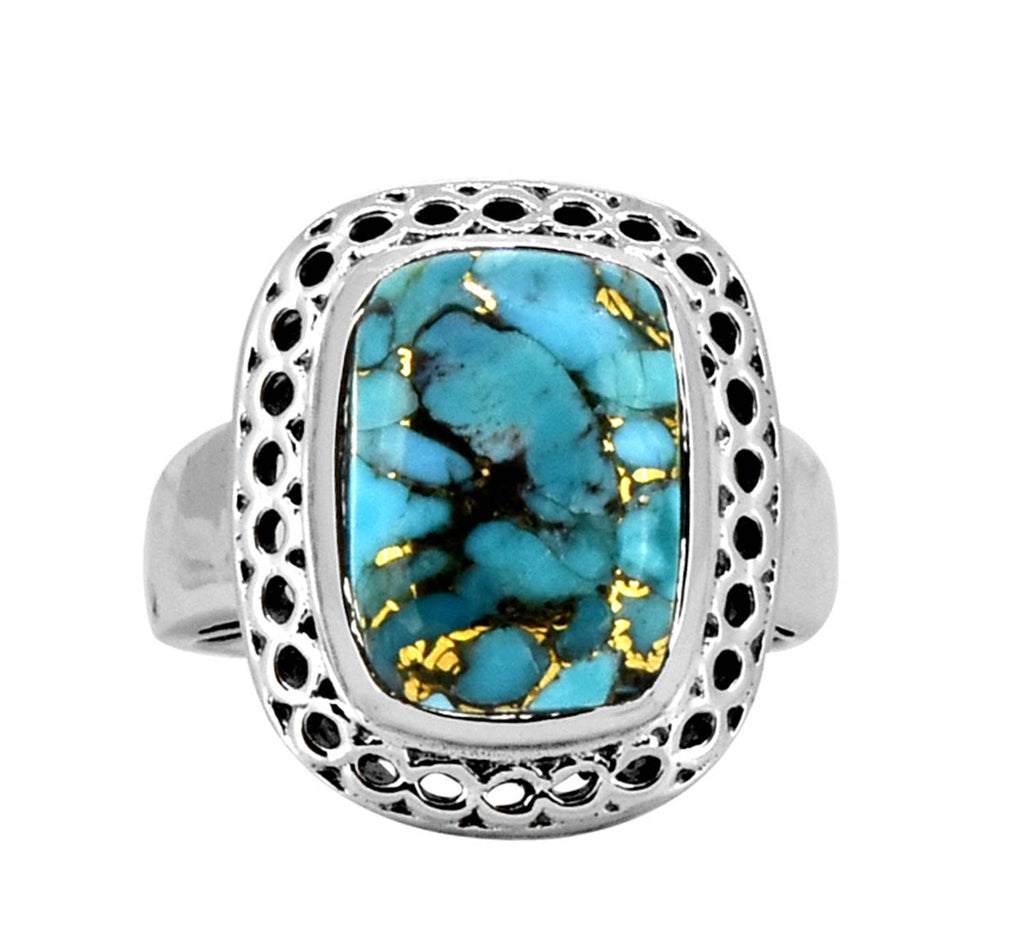 Blue Copper Turquoise 925 Sterling Silver Gemstone Ring: 6