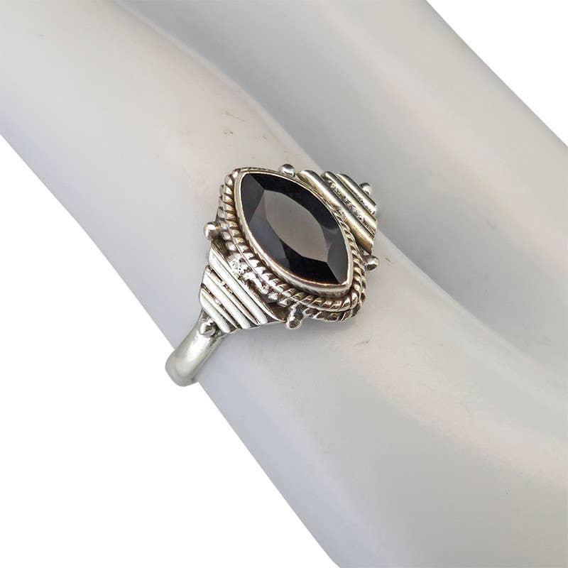 Faceted Black Onyx Sterling Silver Ring: 6