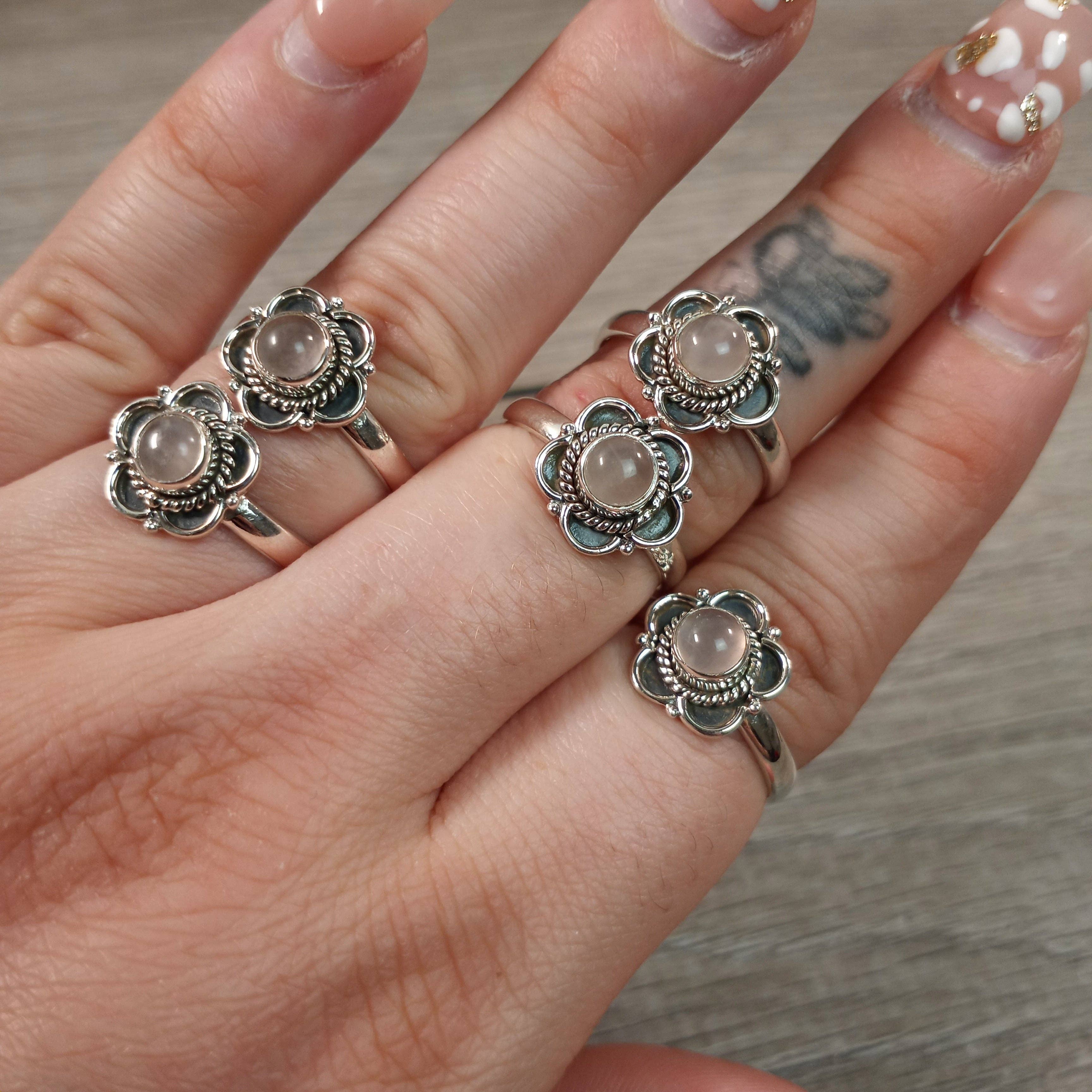 Sterling Silver Boho Flower: Smoky Quartz / 7
