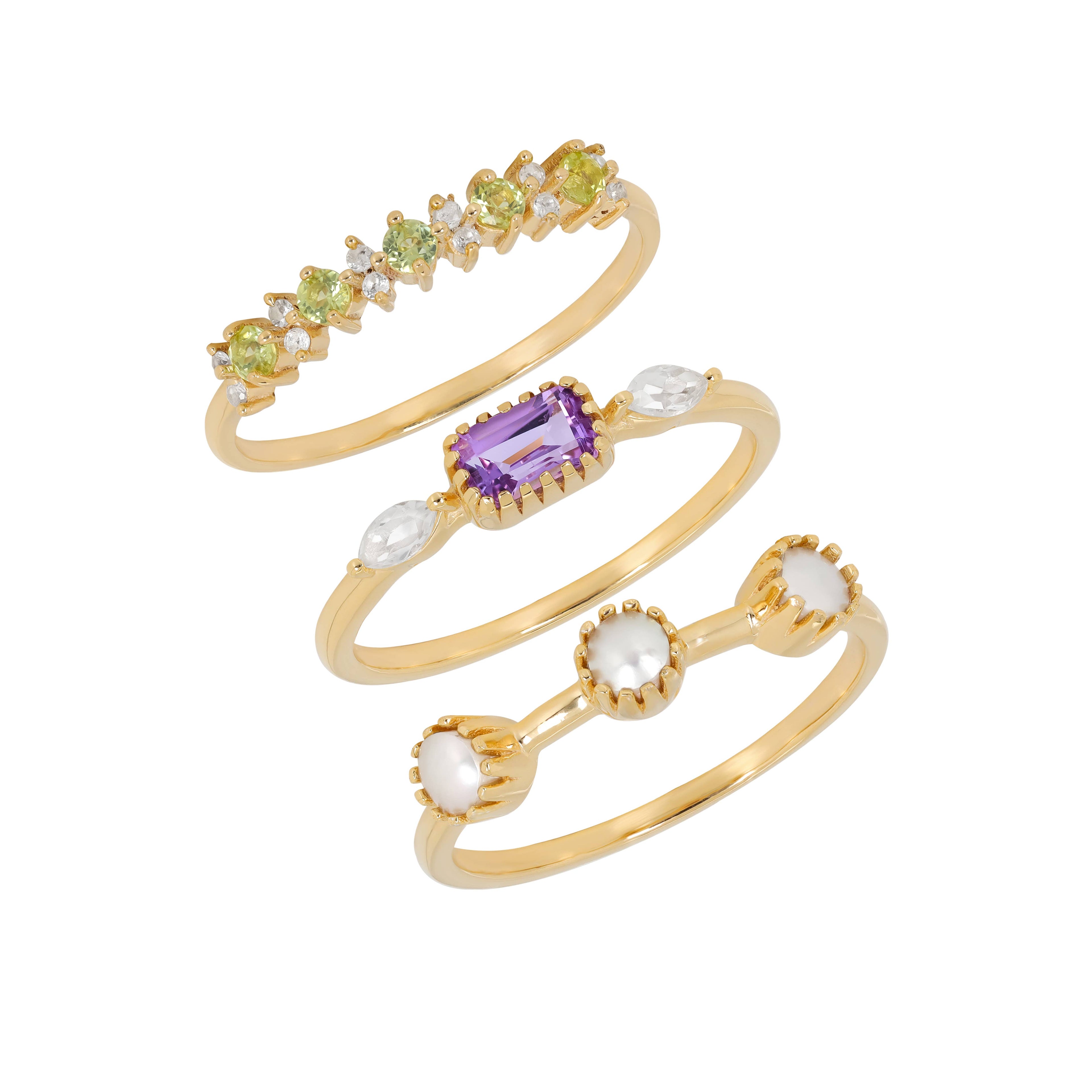 Gold Plated Over Silver Amethyst Set of 3 Rings: 8