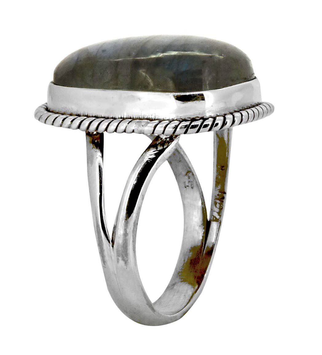 Labradorite 925 Sterling Silver Rope Edge Ring: 9