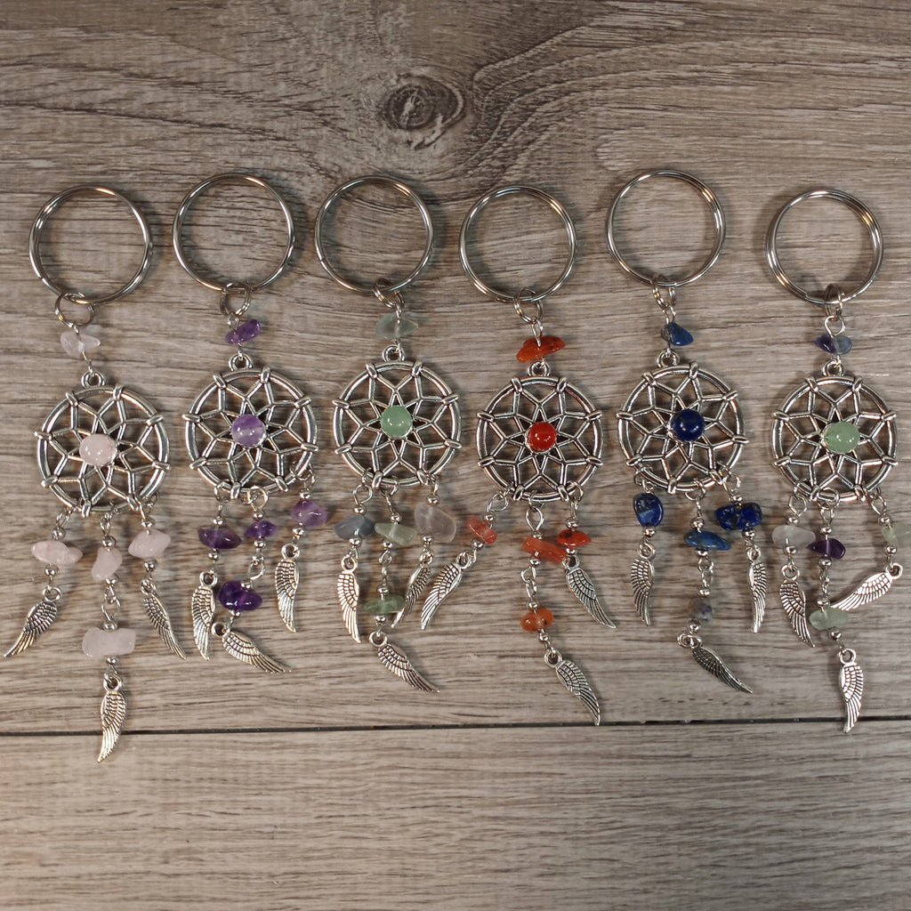 Dreamcatcher Keychains with Assorted Gemstones - Unique Gift