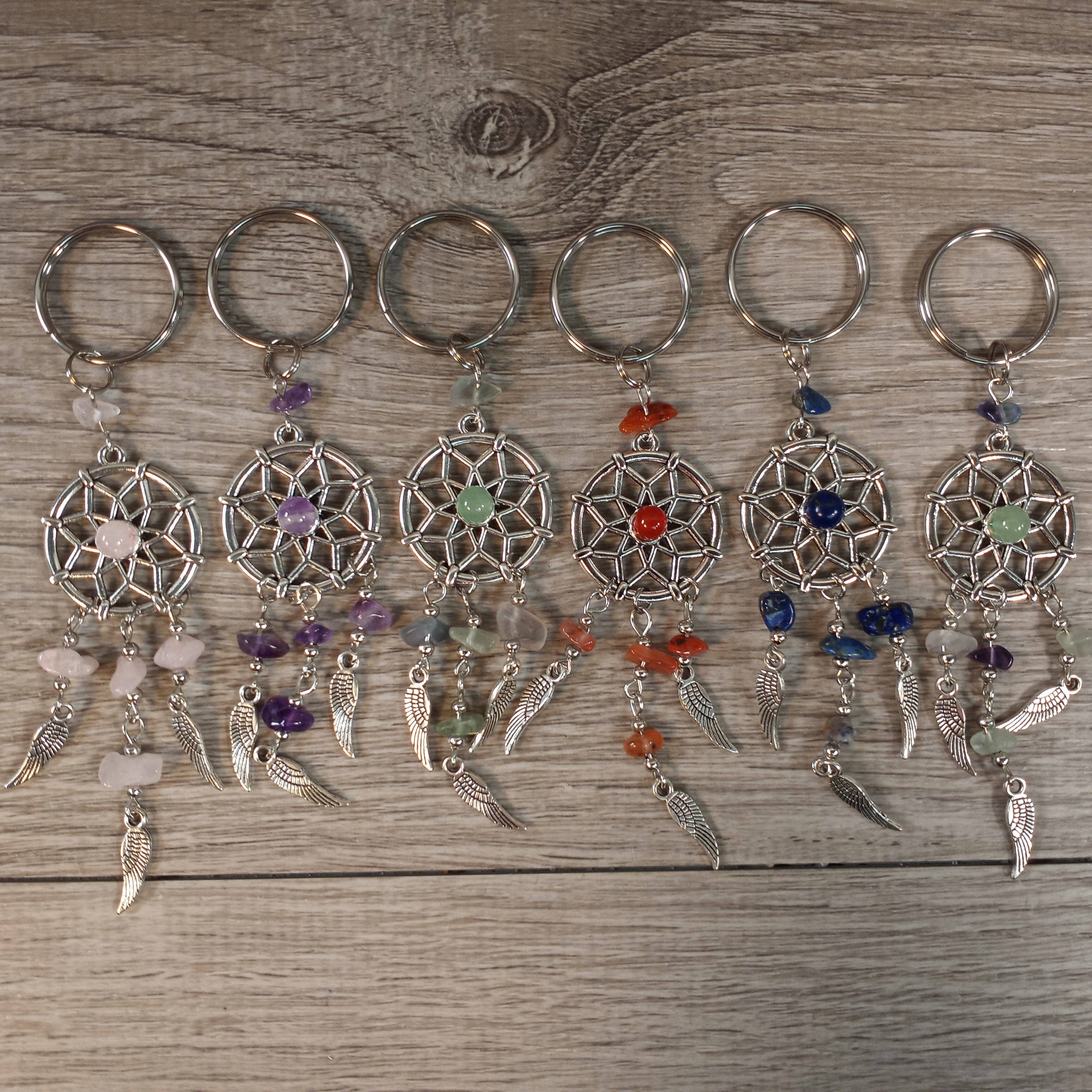 Dreamcatcher Keychains with Assorted Gemstones - Unique Gift