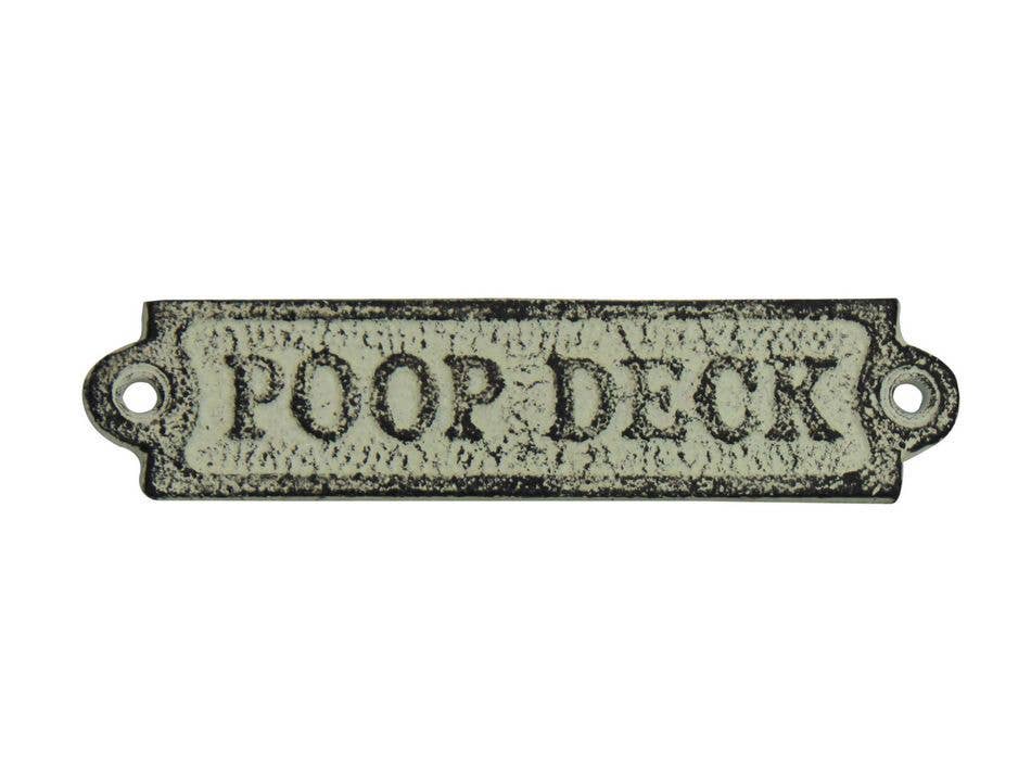 Whitewashed Cast Iron Poop Deck Sign 6"