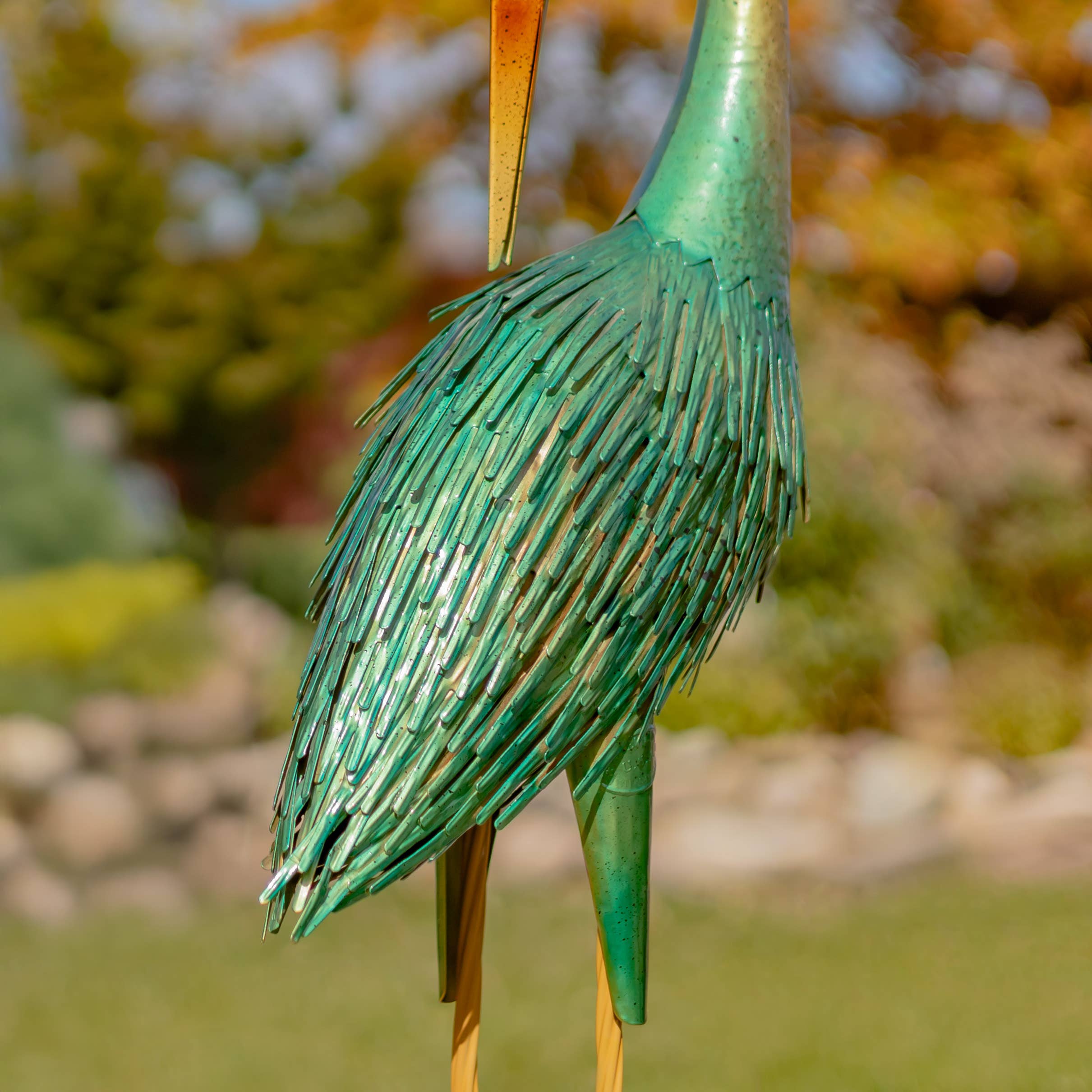 41" Tall Metallic Heron Garden Figurines with Gold Heads