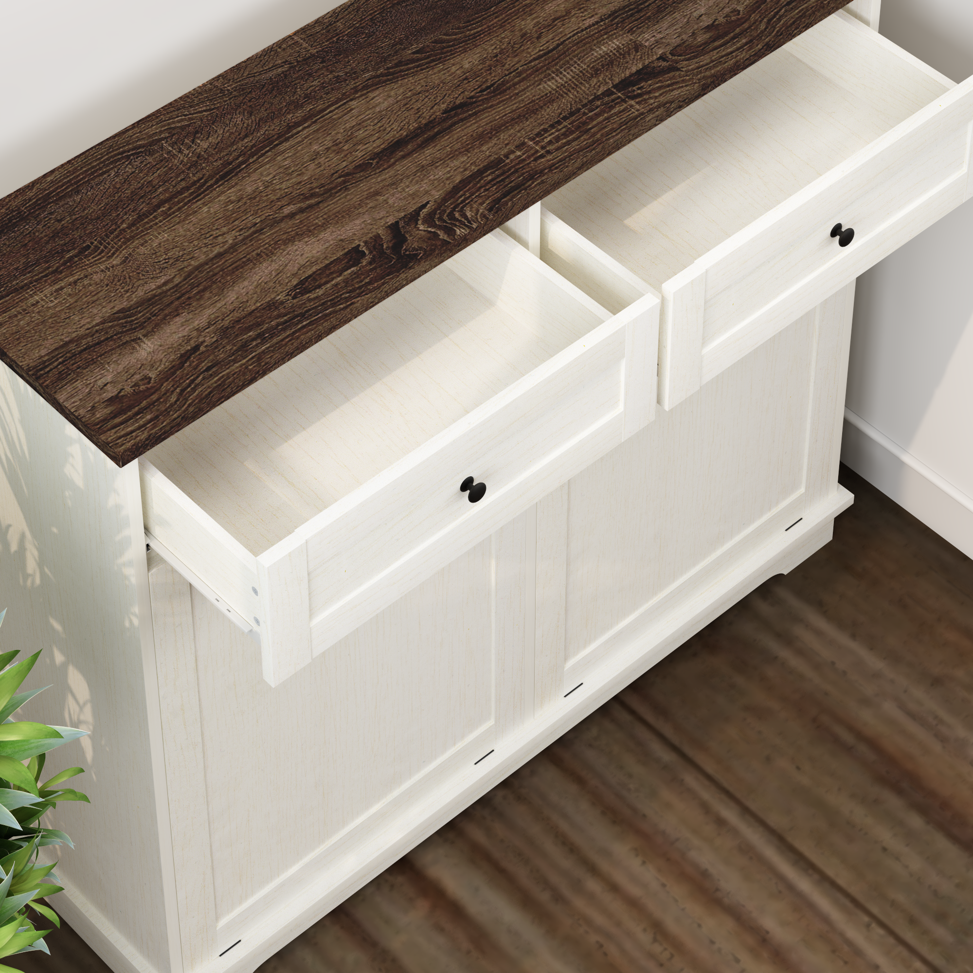 20 Gallon Double Tilt Out Trash Can Cabinet Freestanding Trash Bin Cabinet Wood Garbage Recycling Cabinet with Hideaway Drawer Pet Proof Trash Can Holder for Kitchen Living Room, Antique White: Default