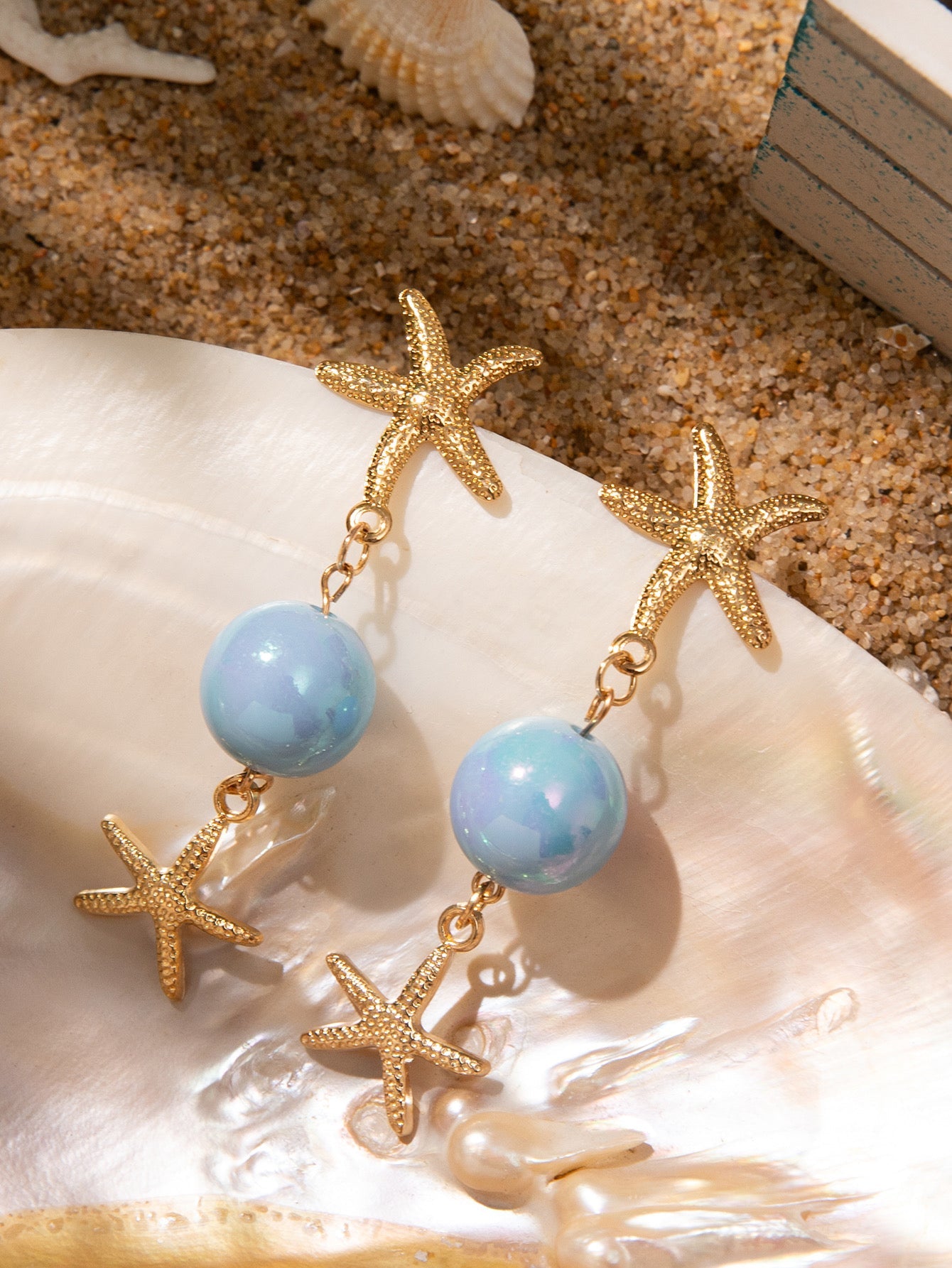 1 Pair Vacation Beach Starfish Turtle Shell Alloy Resin Drop Earrings NH42845154|Multicolor|One Size|Starfish Blue Starfish