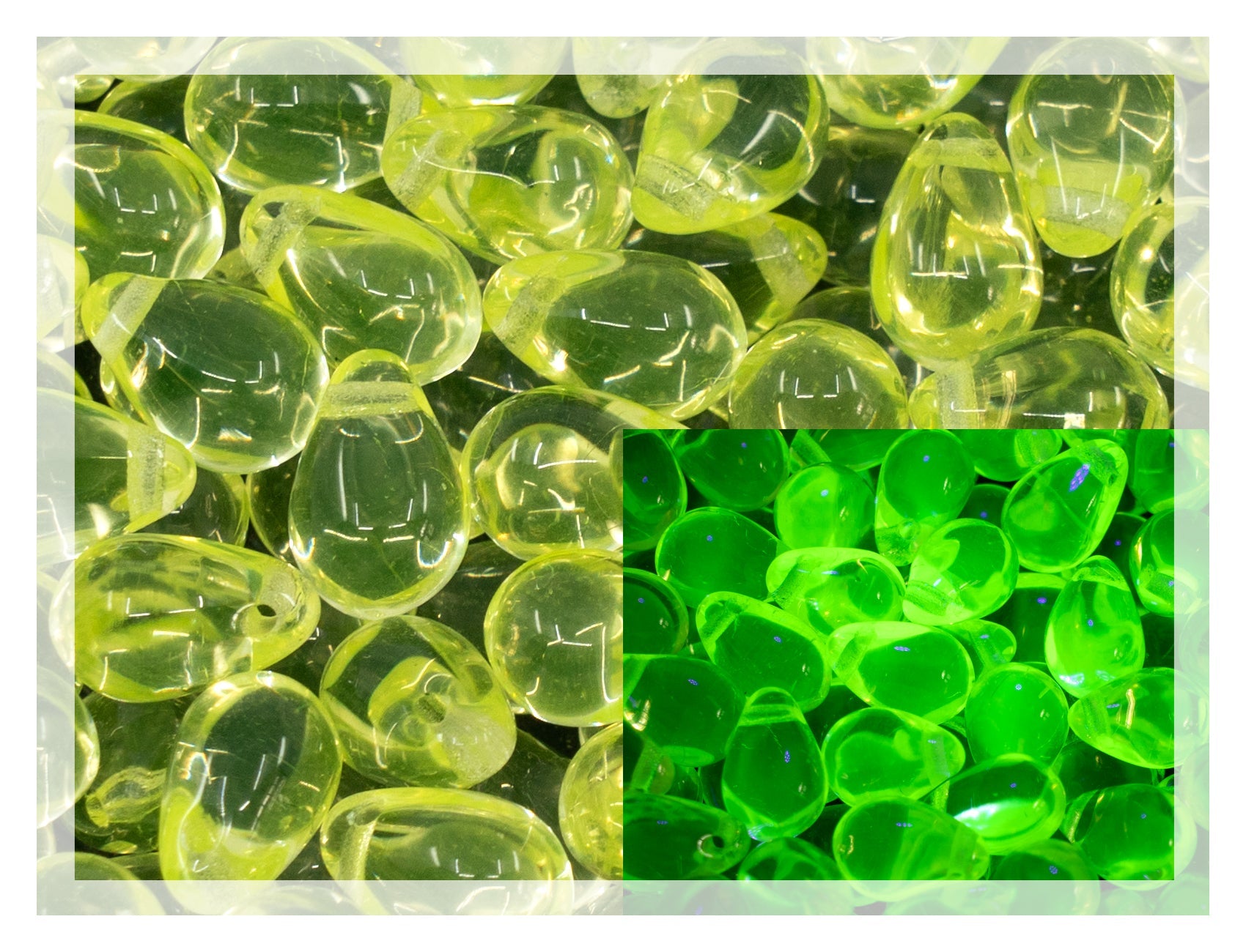 Teardrop Czech Glass Beads, Glow Under Blacklight Transparent Yellow (80130) Uranium Glass, Glass, Czech Republic