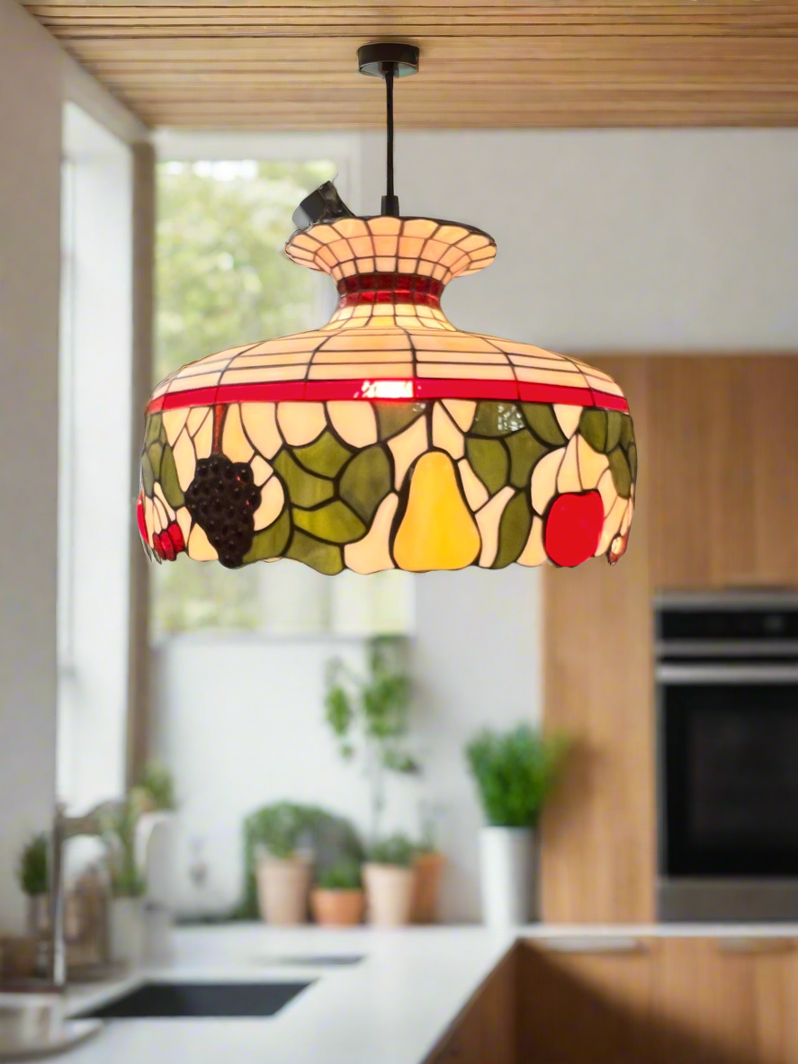 Glass Reflections Studios Tiffany Style Stained Glass Swag Lamp “Traditional Fruit” – Handcrafted Pennsylvania